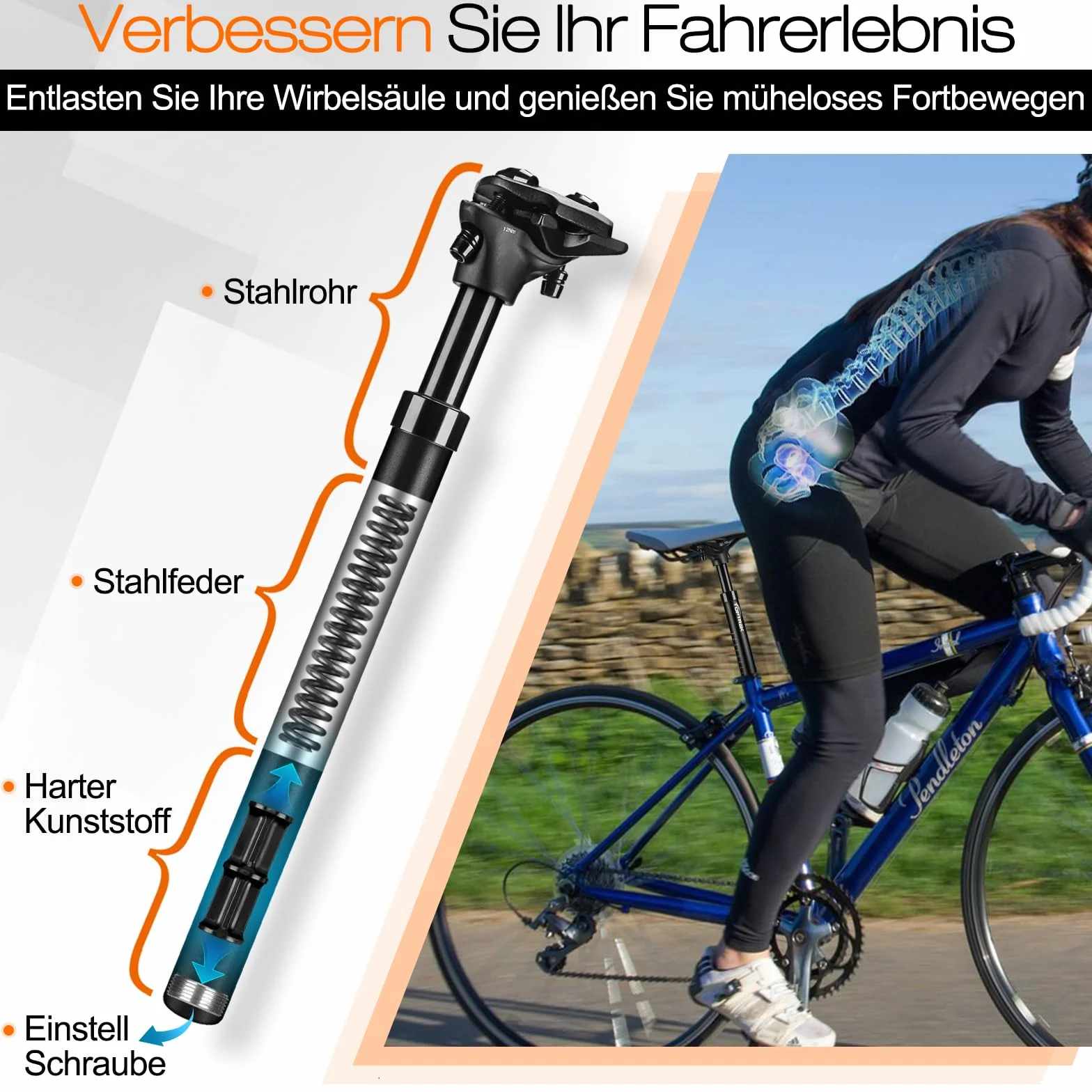 toptrek Sztyca podsiodłowa sprężynowa 27,2/30,9/31,6 mm, amortyzowana sztyca podsiodłowa [3 sprężyny w zestawie], sprężynowa sztyca podsiodłowa, do odciążenia kręgosłupa, do rowerów