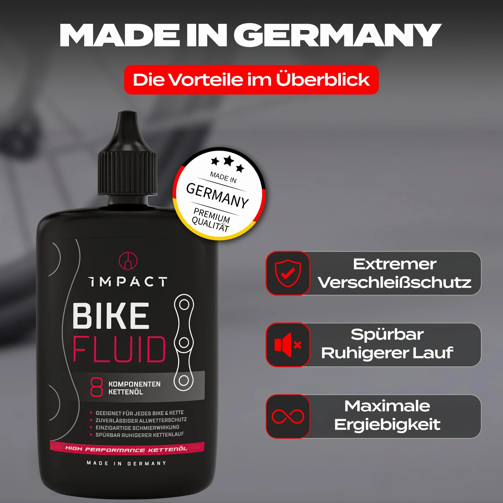 IMPACT® zimowy olej łańcuchowy do roweru, 120 ml, jedyny w swoim rodzaju 8-komponentowy olej do łańcuchów rowerowych do Twojego roweru, niezawodna ochrona przed warunkami atmosferycznymi, do rowerów