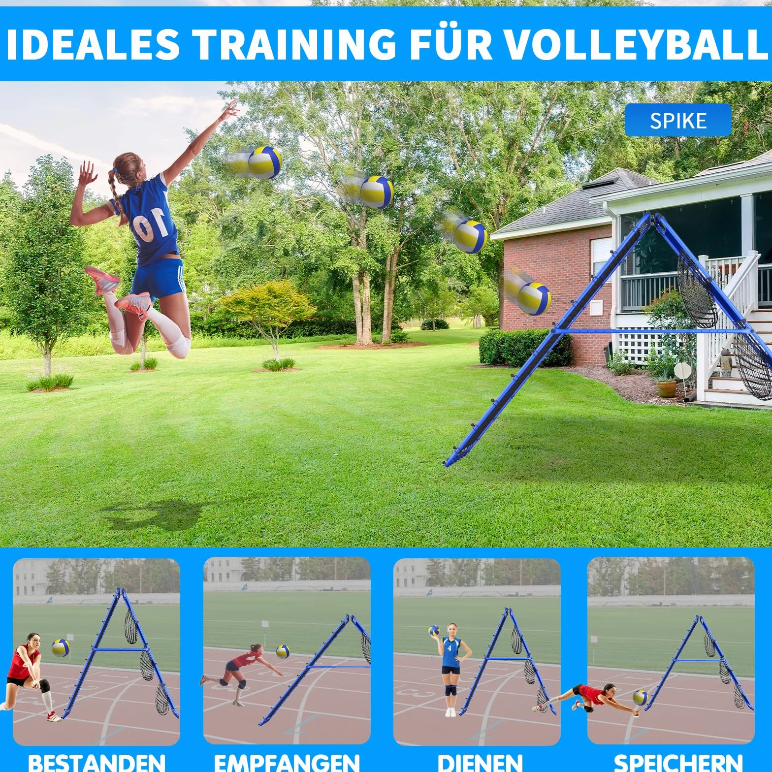 Rebounder do siatkówki, 2,1 x 1,2 m – regulowany przyrząd treningowy, siatka odbicia ze stabilnymi metalowymi słupkami, rebounder do piłki nożnej, siatkówki, koszykówki