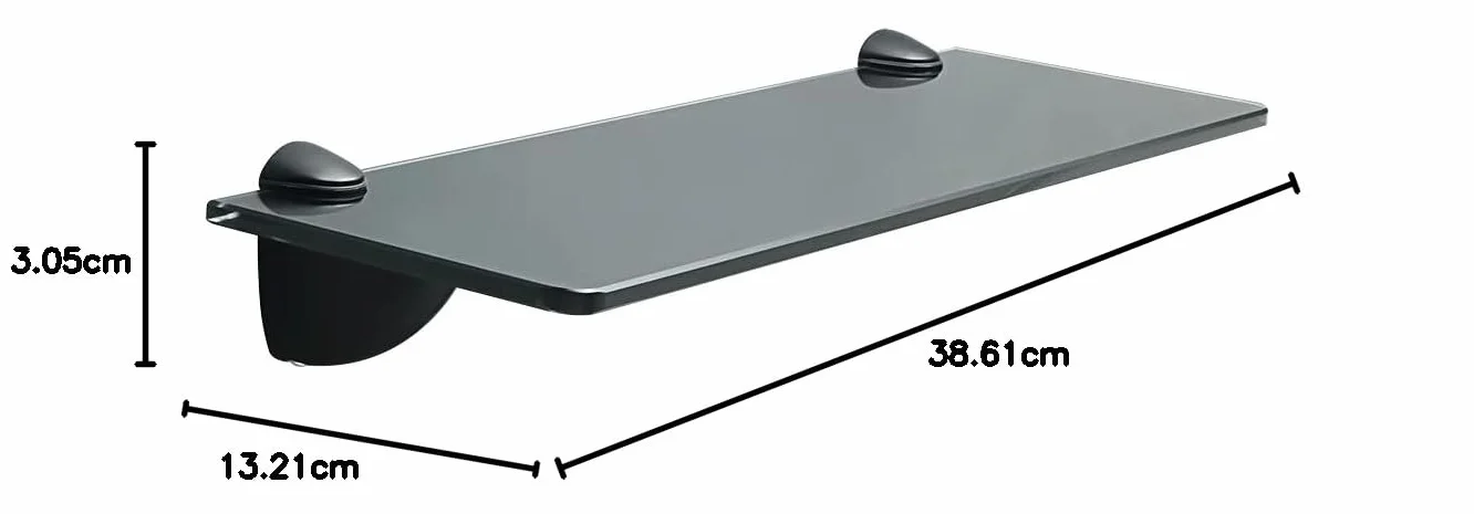 Mooche Zestaw szklanych regałów, uchwyt szklany ze stopu cynku 38x13 cm blat szklany hartowany montaż ścienny regał szklany do łazienki czarny