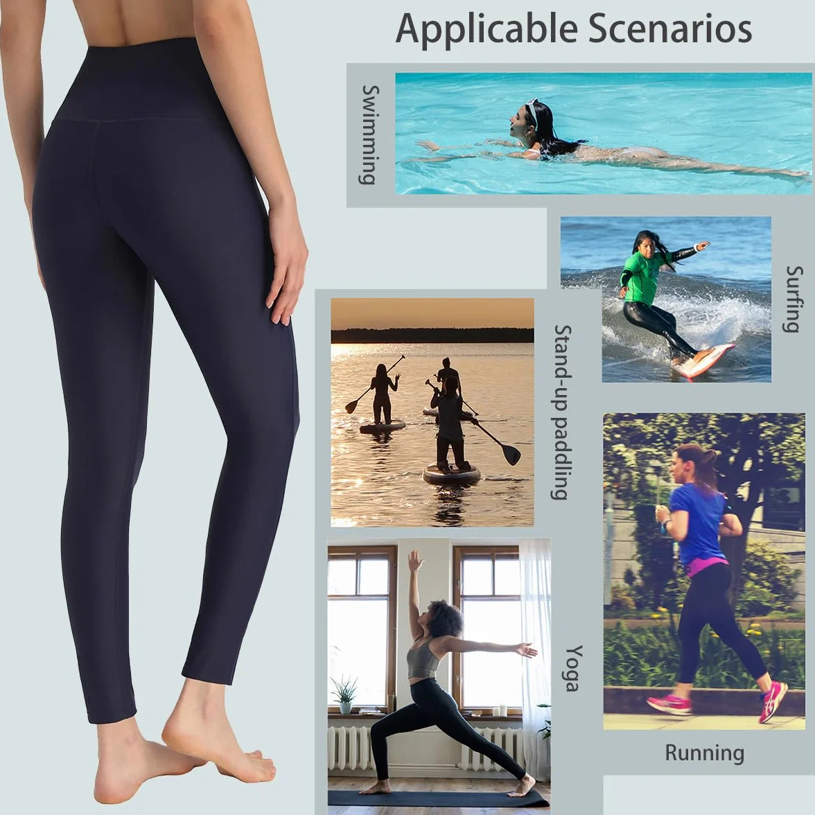 Ubestyle UPF 50+ damskie spodnie kąpielowe z wysokim stanem, legginsy do pływania, spodnie chroniące przed słońcem