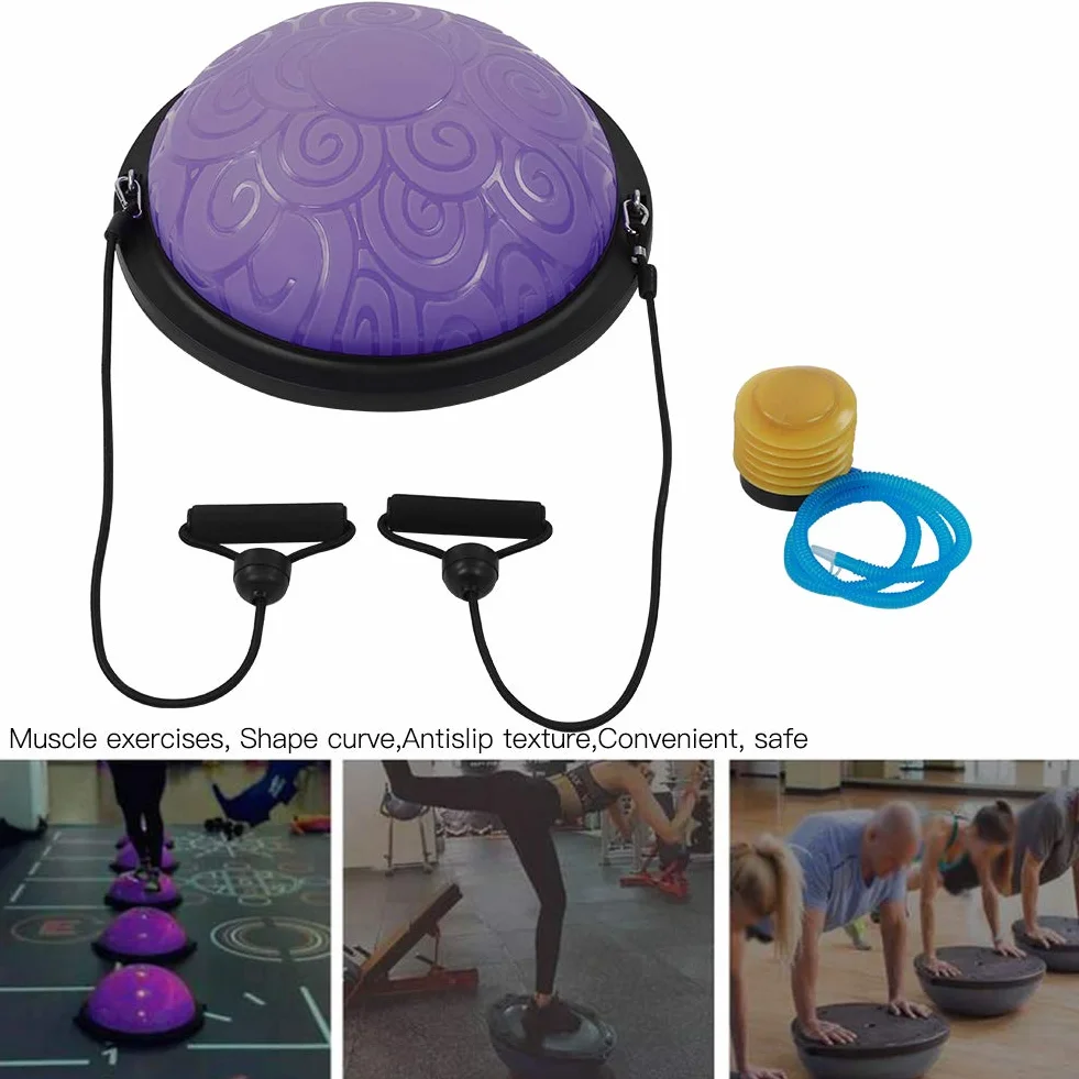 Balance Ball Trainer, 46 cm, antypoślizgowa półkula do balansowania, półkula z taśmami oporowymi, do jogi, fitnessu, treningu siłowego, treningu równowagi
