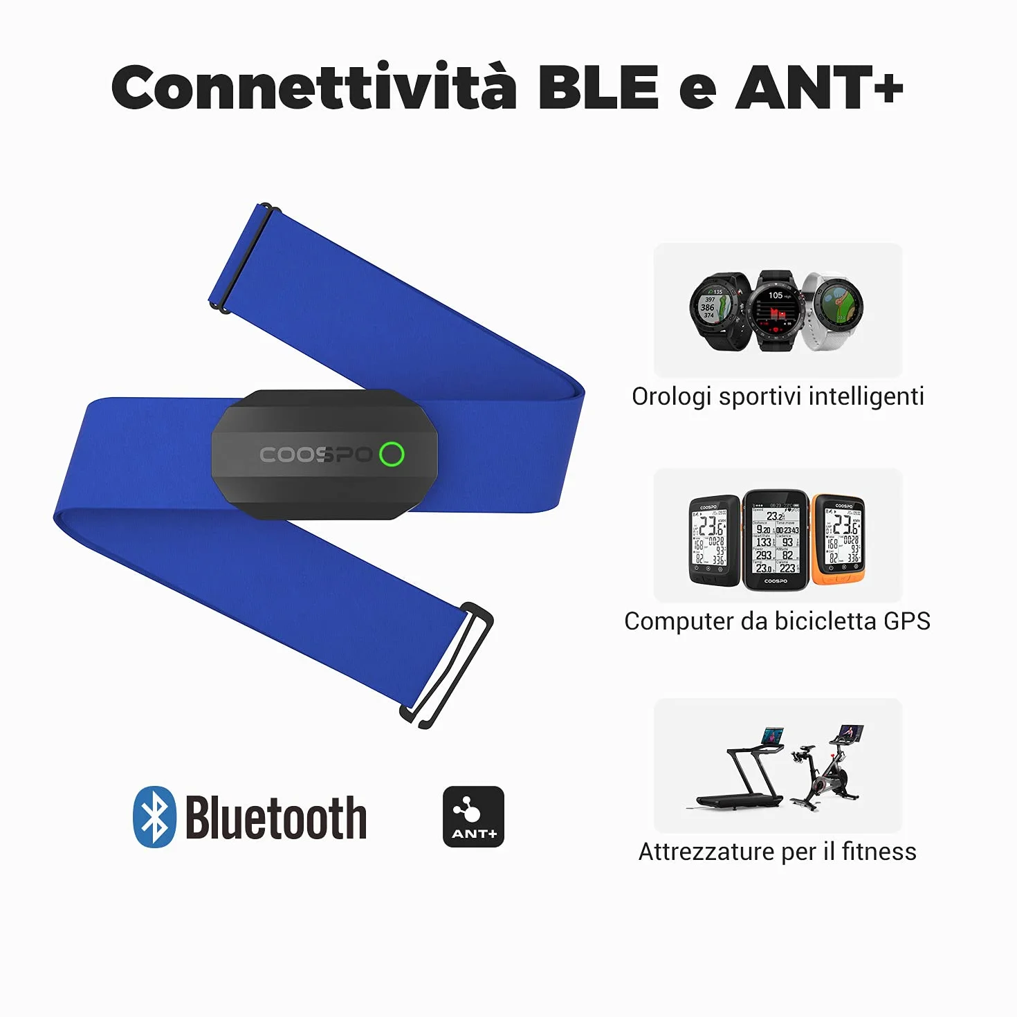 COOSPO H808S Pasmo Monitor Serca Bluetooth/ANT+, Wodoodporny Czujnik Tętna IP67