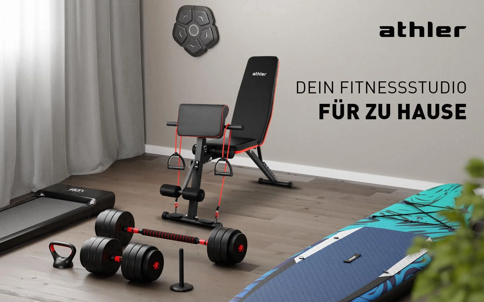ATHLER Lion 45 | zestaw hantli 40 kg | zestaw hantli 4 w 1 | regulowana waga | 16 krążków do hantli 2 sztangi | krótkie hantle długie hantle kettlebell | do treningu siłowego, fitnessu, domu na