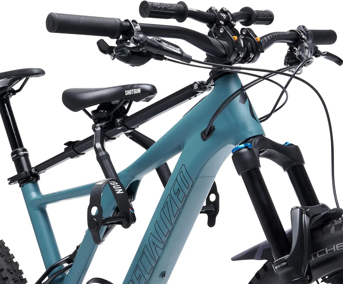 Kids Ride Shotgun – Pro dziecięce siodełko rowerowe + kierownica – montaż z przodu, dla dzieci w wieku od 18 miesięcy do 5 lat, pasuje do większości nowoczesnych rowerów górskich i e-bike’ów