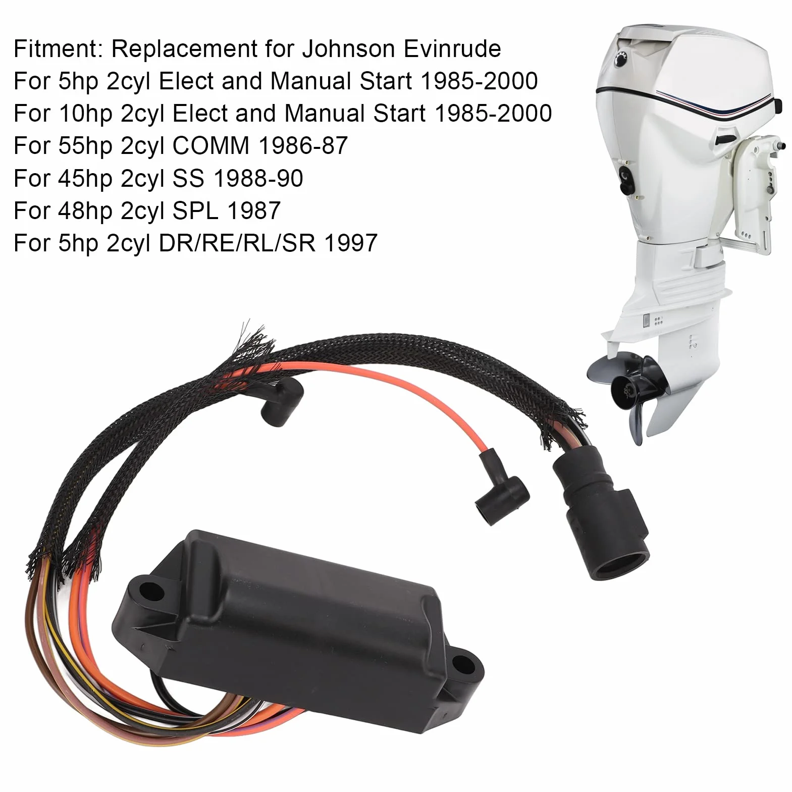 CDI Electronics Power Pack, Silnik Zaburtowy 396141 582281 582285 Zamiennik dla Johnson 5hp 2cyl Elect Start Ręczny