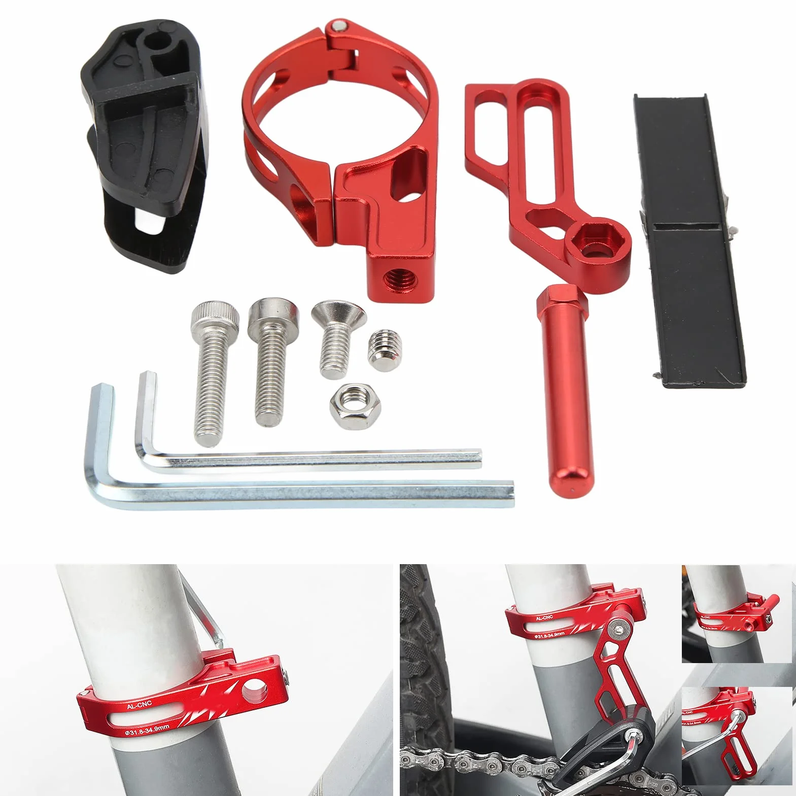 Prowadnica łańcucha Rowerowego, Czarna Prowadnica łańcucha ze Stopu Aluminium z Toczeniem CNC Zapobieganie Spadaniu łańcucha i Skakaniu Deflektory łańcucha Rowerowego do Rur
