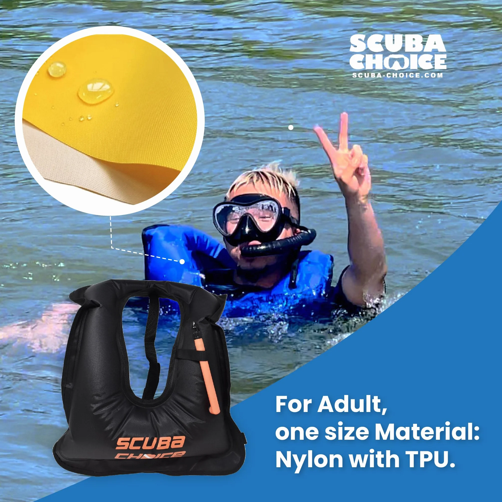 Scuba Choice Adult Snorkel Vest with Name Box, Inflatable Snorkeling Vest for Adults Over 200lbs, Easy Oral Inflator, Removable Strap (27" x 19”) X-Large, Black Snorkeling Vests