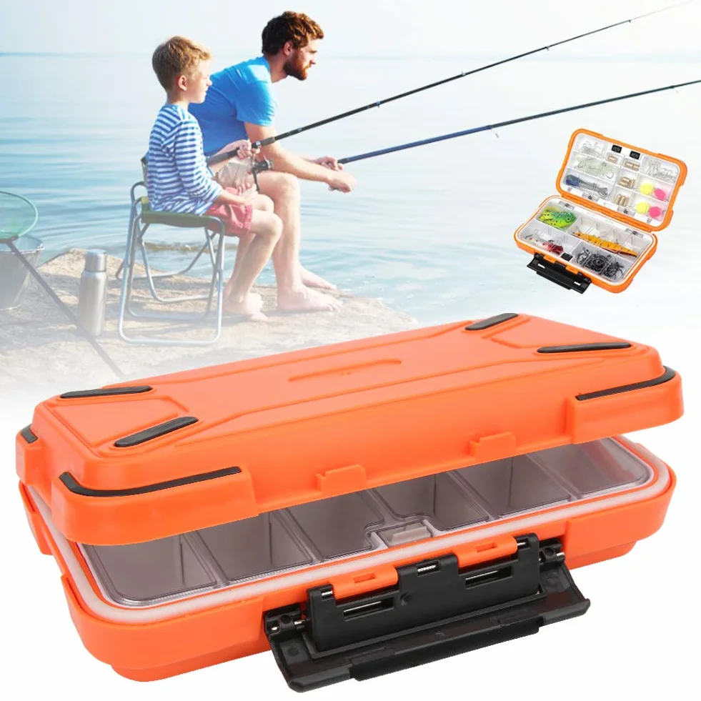 Wodoodporny organizer na sprzęt wędkarski z dwustronnymi przegródkami na przynęty, haczyki i akcesoria. Grubsza plastikowa obudowa do wędkarstwa muchowego (model C, L 39 x 39 x 4,5 cm /