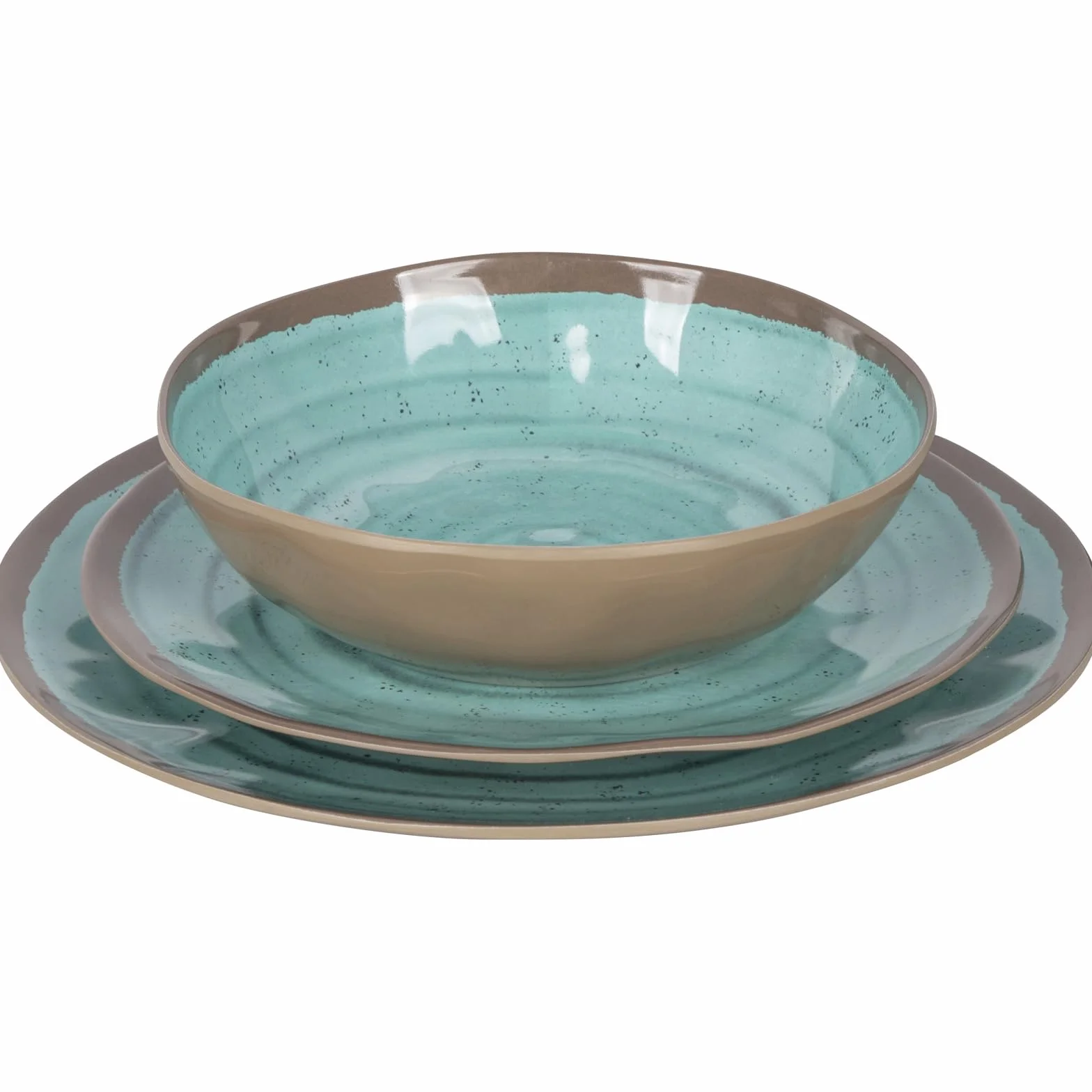 Bo-Camp Zastawa stołowa - 100% melamina - 12 sztuk - Halo - Aqua/Terakota