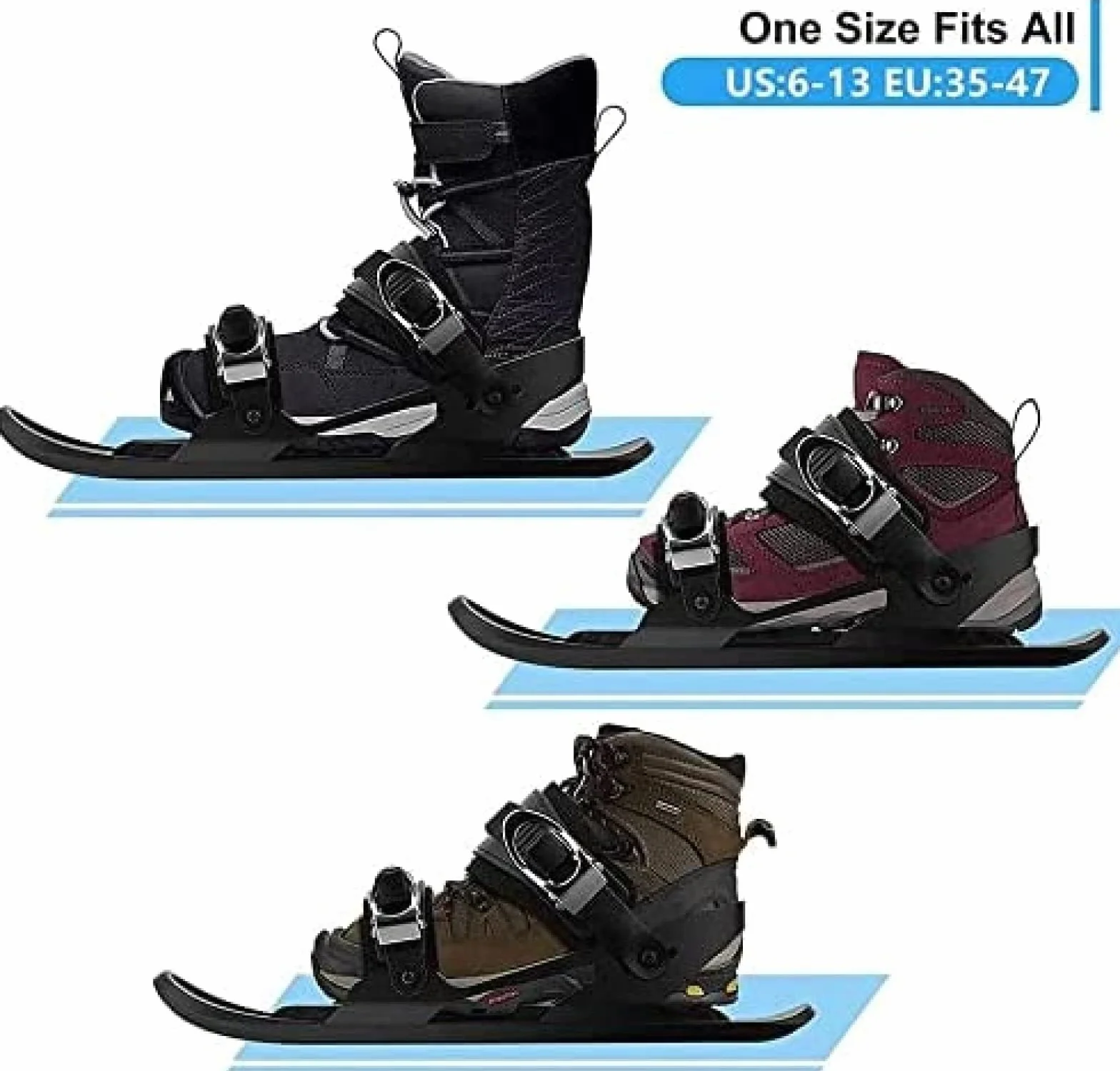 Mini Łyżwy Regulowane-antypoślizgowe Narty Dla Dorosłych Na Śnieg Skiboard Snowblades-uniwersalne Buty Narciarskie Na Sankach Snowboard,Czarny,Dorosły,Collector88