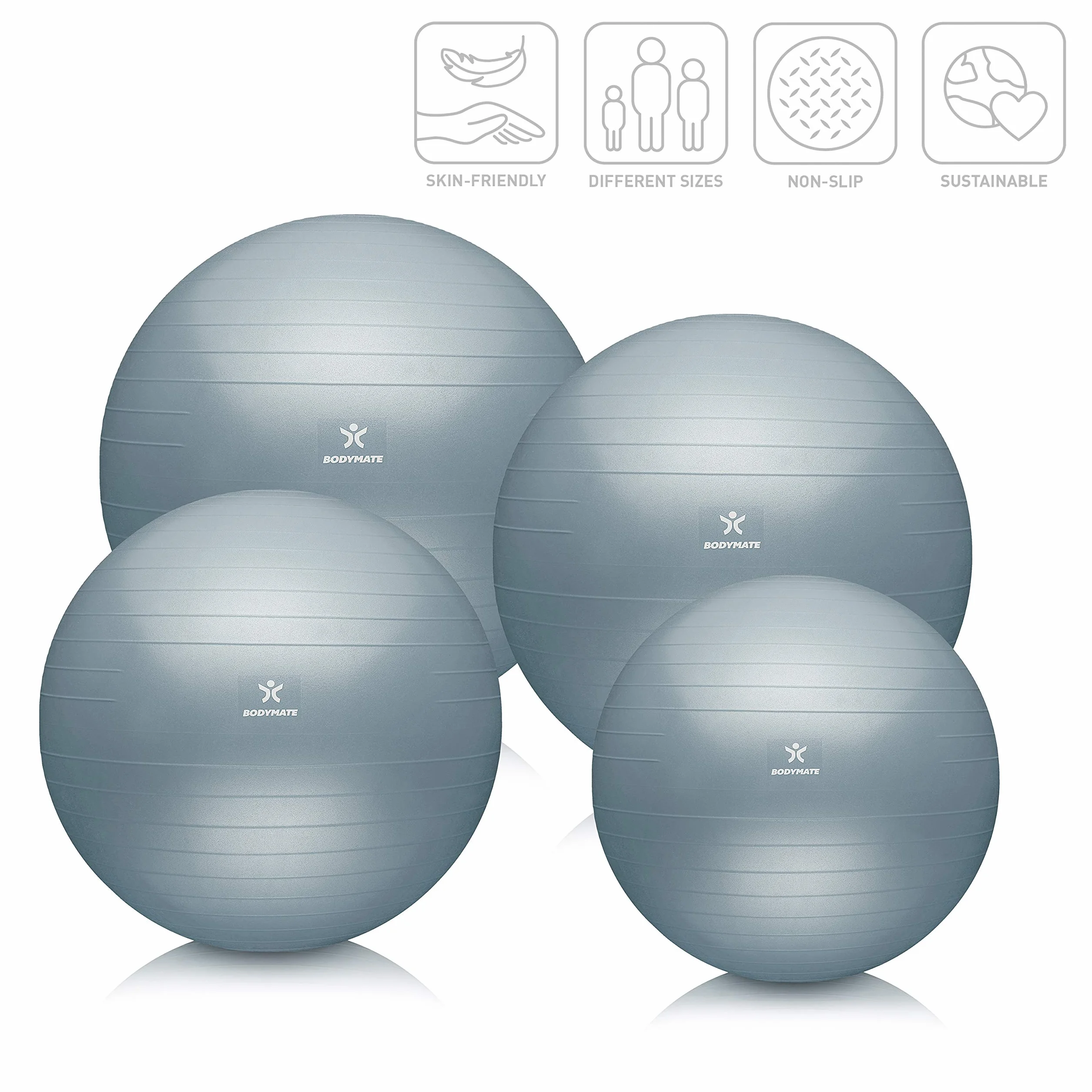 BODYMATE – Gruba piłka gimnastyczna anti-burst z e-bookiem GRATIS i pompką w zestawie, fitness, joga, core, do krzesła biurowego