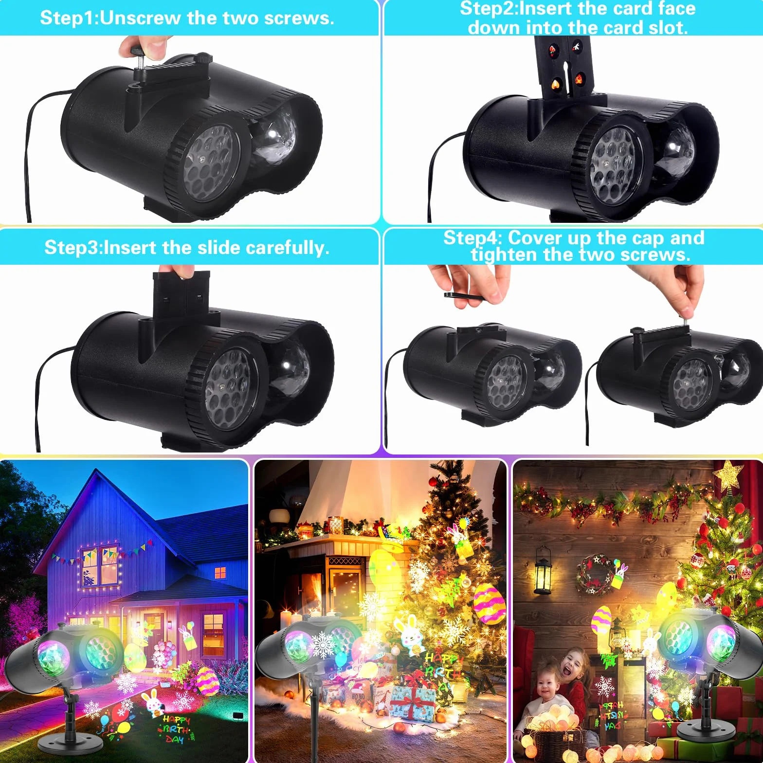 Projektor LED z pilotem zdalnego sterowania, 12 wzorów, 10 efektów fali na Boże Narodzenie, Halloween