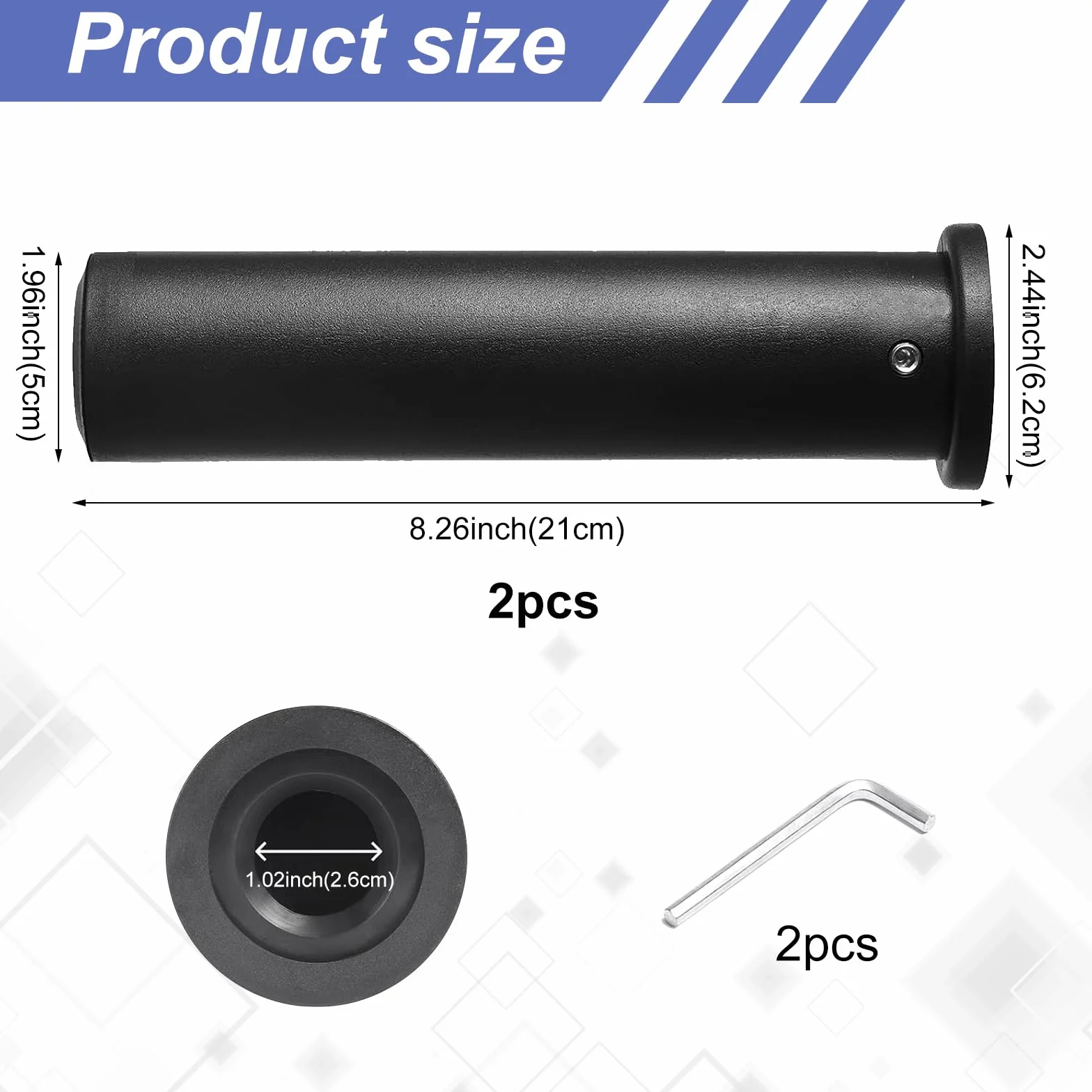 2 szt. Olympic Adapter Sleeve, tuleja adaptera do długich hantli PP, zdejmowany adapter, sztangi 25 mm w pręty 50 mm, z kluczem sześciokątnym