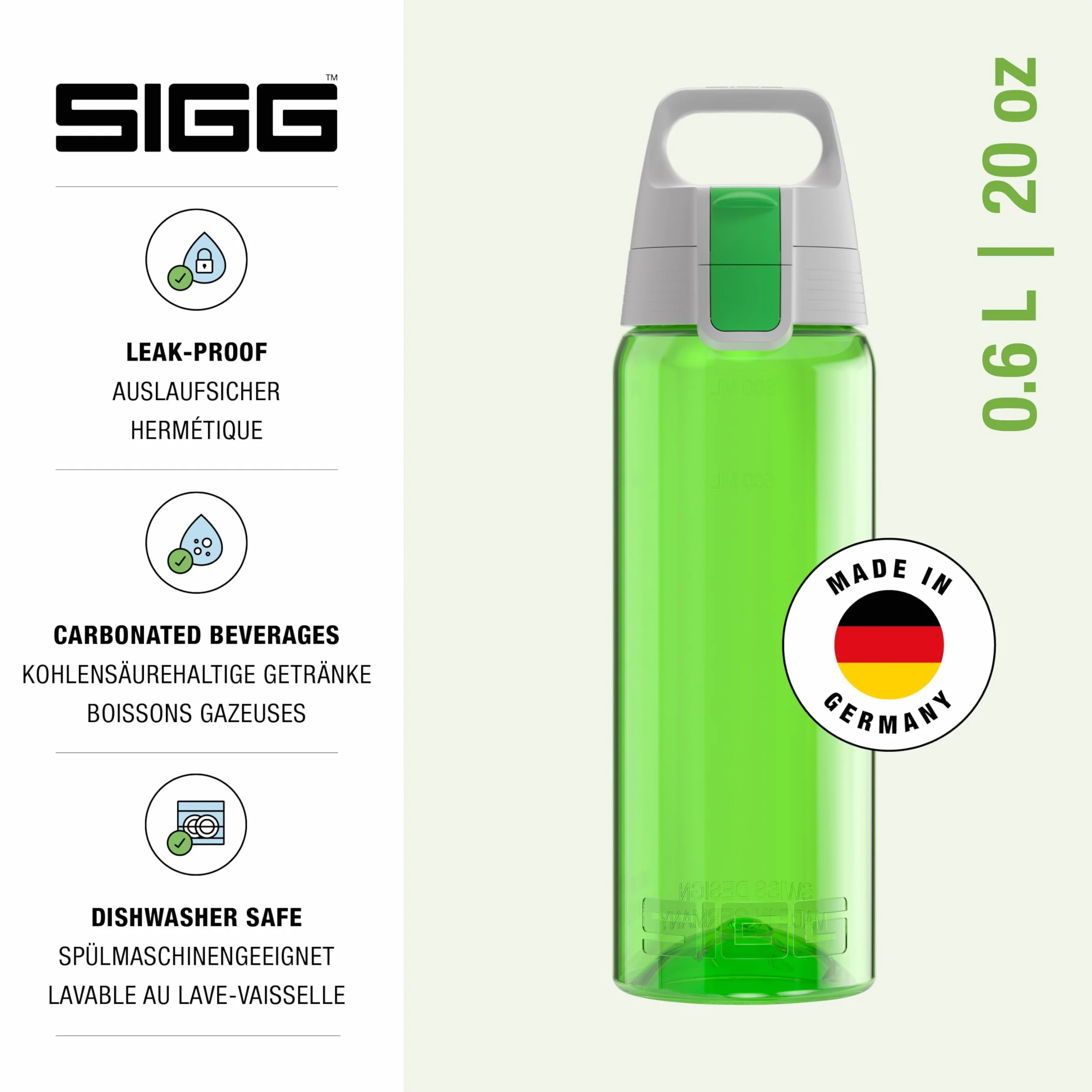 SIGG - Butelka na wodę Tritan - Total Color ONE - Nadaje się do napojów gazowanych - Można myć w zmywarce - Szczelny - Lekki jak piórko - Bez BPA - 0,6L