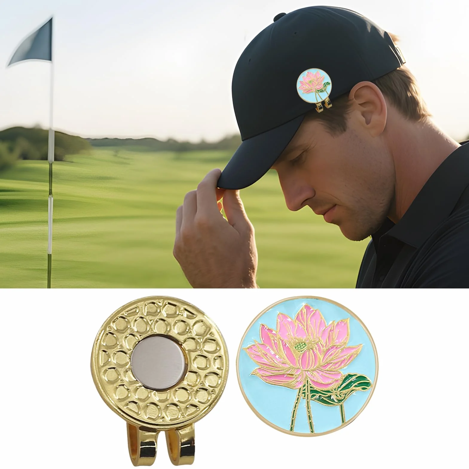 Generisch Klips do znacznika piłki golfowej, dekoracyjny klips do golfa, przenośny wzór kwiatowy, akcesoria golfowe dla graczy