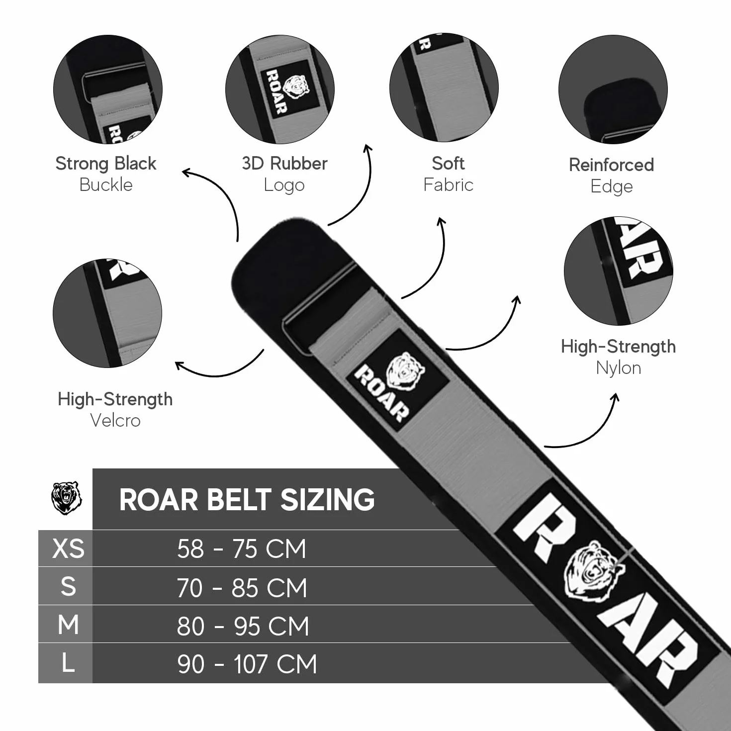 Roar® Pas lędźwiowy Gym, pas gimnastyczny dla mężczyzn i kobiet, pas do podnoszenia ciężarów, trójbój siłowy, podnoszenie ciężarów, kulturystyka, pas gimnastyczny dla mężczyzn, pas balastowy