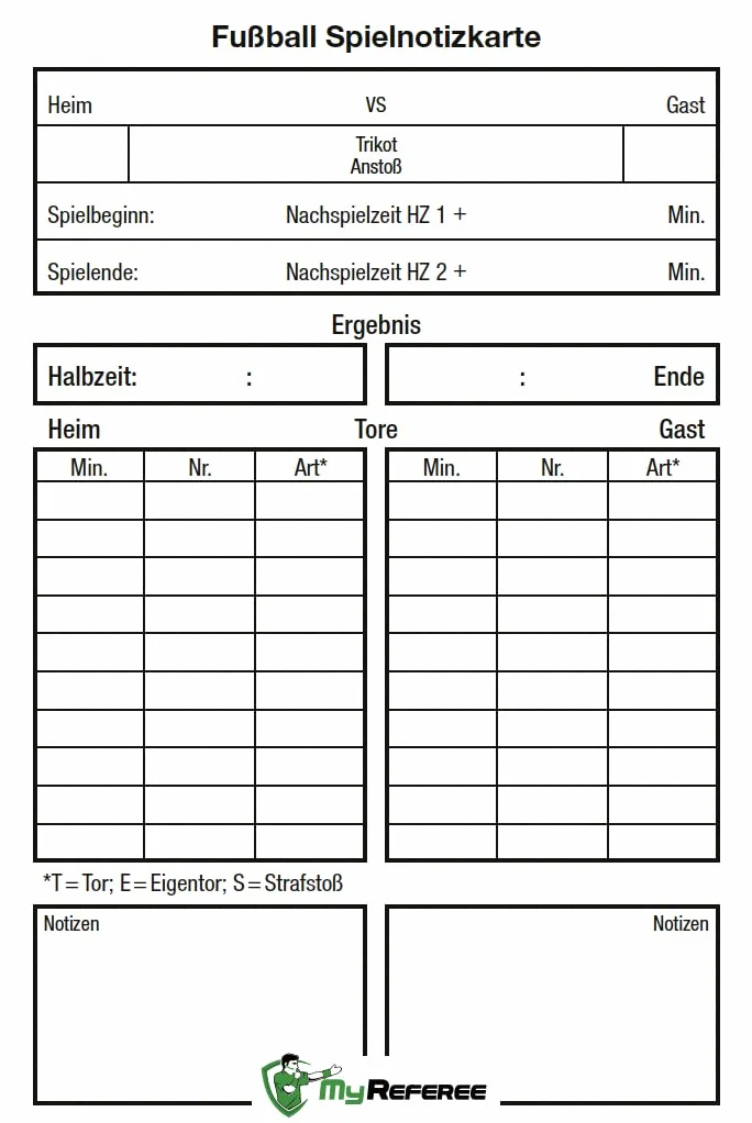 Schiedsrichter Spielnotizkarten Fussball 100 Stück DFBnet