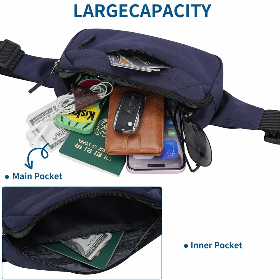 Saszetka na pas męska damska mała torebka na pasku sportowa Bum Hip Bag mężczyźni kobiety Waist Fanny Pack na podróże, wędrówki, trening psa na świeżym powietrzu, niebieski, 23x4x12 cm, sport