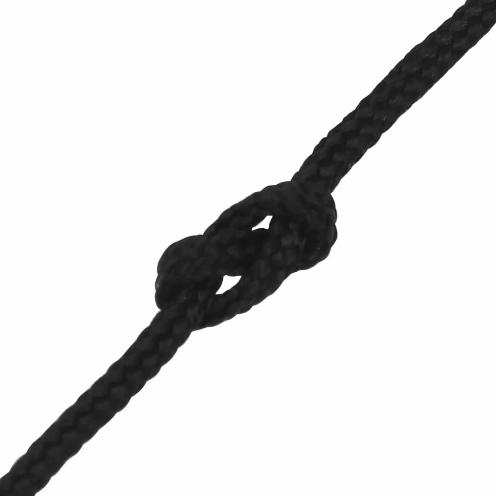 vidaXL Linka żeglarska, czarna jednolita, 3 mm, 50 m, polipropylen, linka do łodzi, linka pleciona, linka na jacht, linki do łodzi, linki plecione