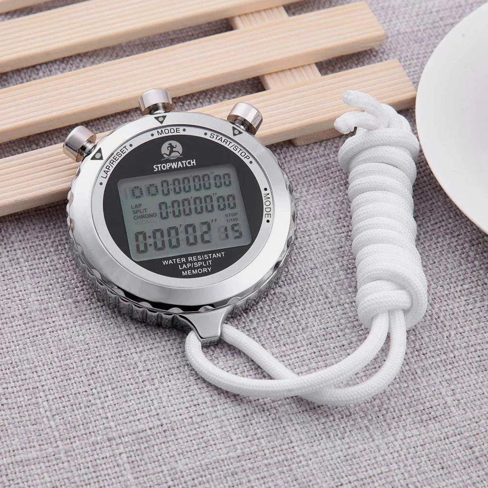 LAOPAO Metalowy stoper, 1/100 sekundy, 100 pamięci, wodoodporny elektroniczny chronograf na co dzień, do piłki nożnej, baseballu, sportów na świeżym powietrzu