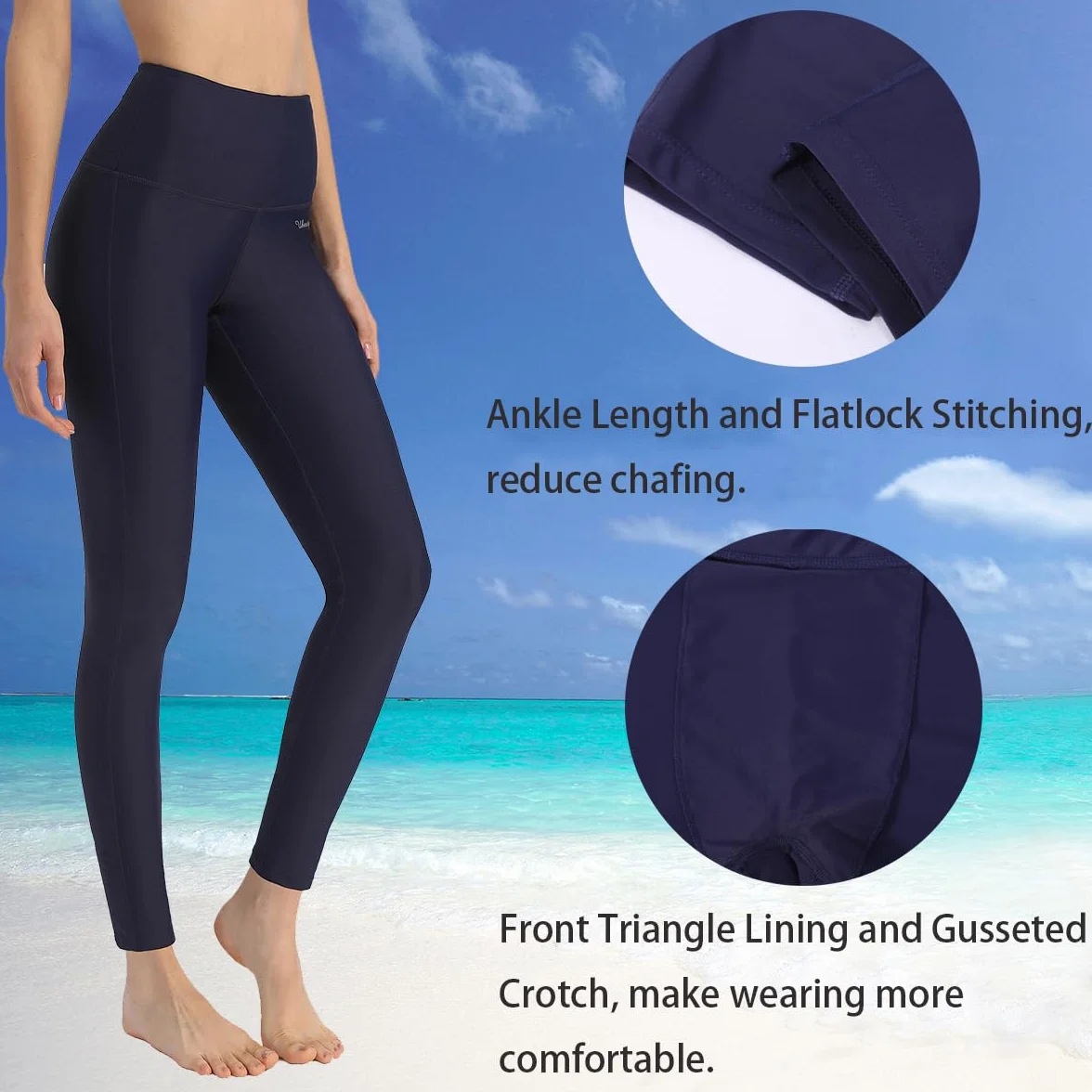 Ubestyle UPF 50+ damskie spodnie kąpielowe z wysokim stanem, legginsy do pływania, spodnie chroniące przed słońcem