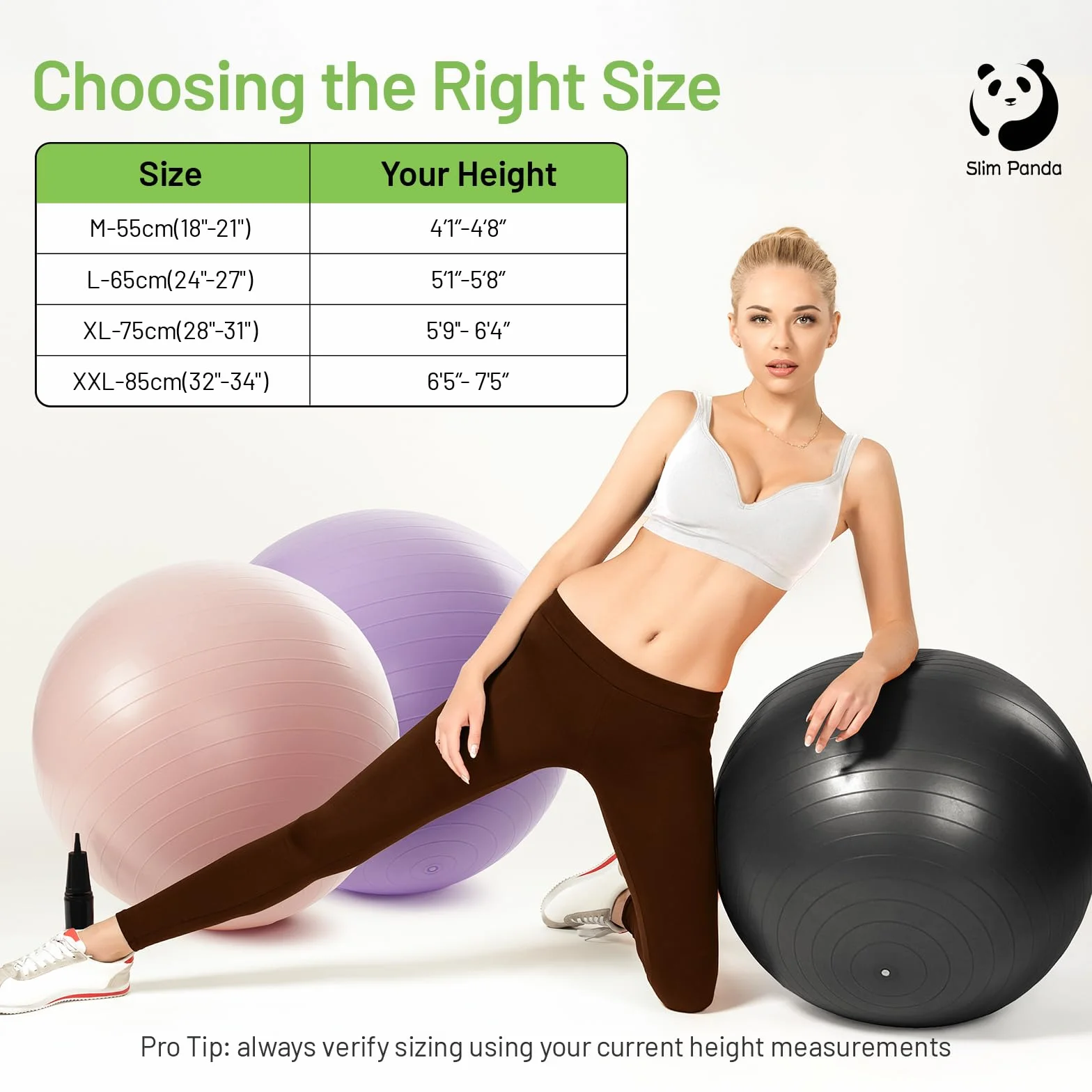 Slim Panda Piłka gimnastyczna 55-85 cm zabezpieczona przed wybuchem z pompką do fitnessu