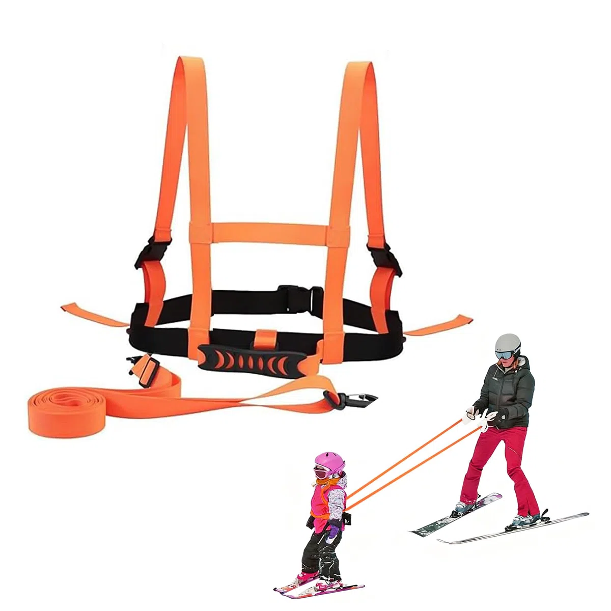 Pas bezpieczeństwa dla dzieci na narty i snowboard, regulowany pasek narciarski, wielokrotnego użytku, dla dzieci, chłopców, dziewczynek, początkujących (pomarańczowy)