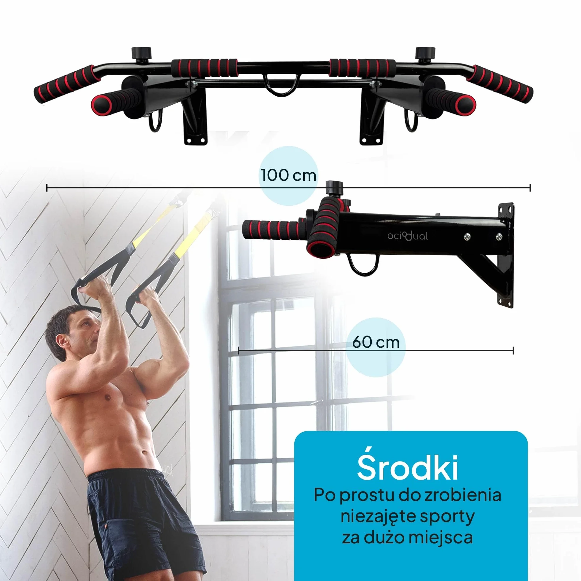 OcioDual Professional ścienny drążek do podciągania, wielofunkcyjny, podciąganie w domu, ćwiczenia na ringu, boks, trening w zawieszeniu, kalistenika, siłownia domowa, trening bokserski
