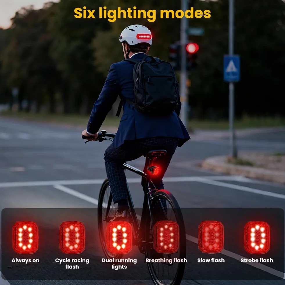 Ainiv Inteligentna Tylna Lampa Rowerowa z Czujnikiem Hamulca, Ładowana Przez USB, Wodoodporna, Tylna Lampa Rowerowa z Ostrzeżeniem Bezpieczeństwa do Jazdy Nocnej