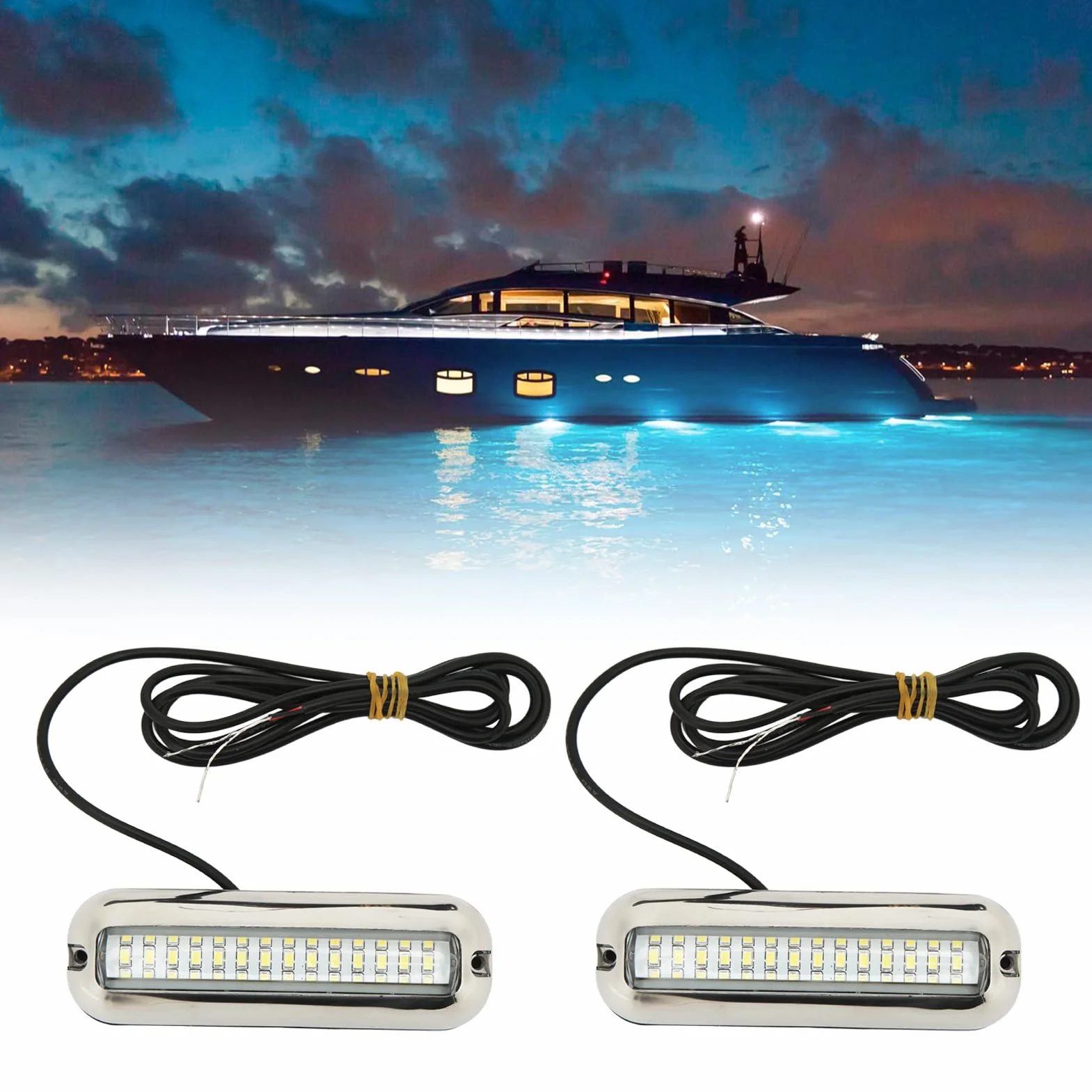 Marine Led Lights 42LEDS Wodoodporne Podwodne światło LED łodzi 10-30V DC Korek Spustowy światła dla Jachtu łódź/jacht Serii Statek/jacht Części(Niebieskie światło)