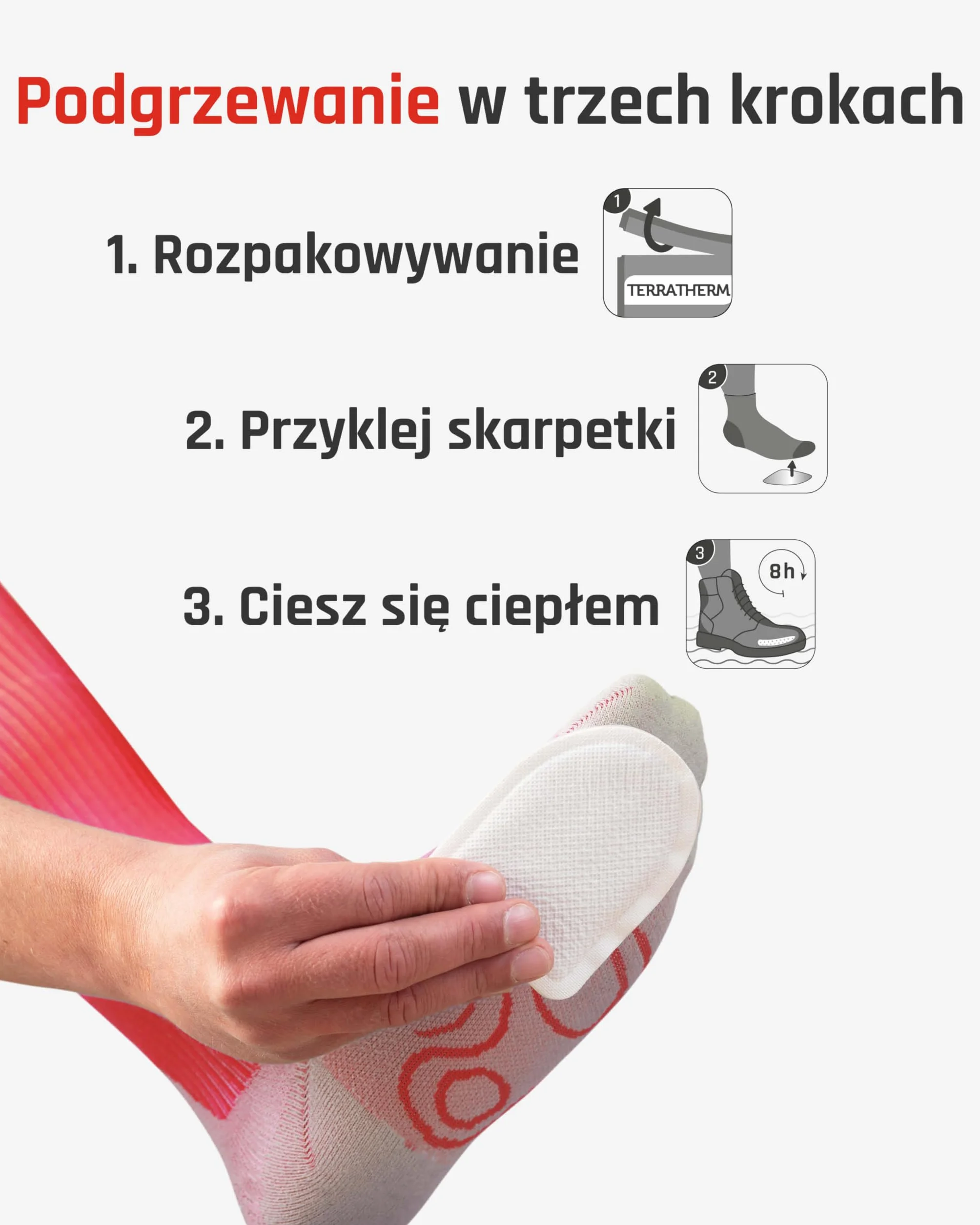 TerraTherm Samoprzylepne Ogrzewacze do Stóp - Aktywowane Powietrzem - 8 Godzin Ciepła - 5, 10, 30 Par