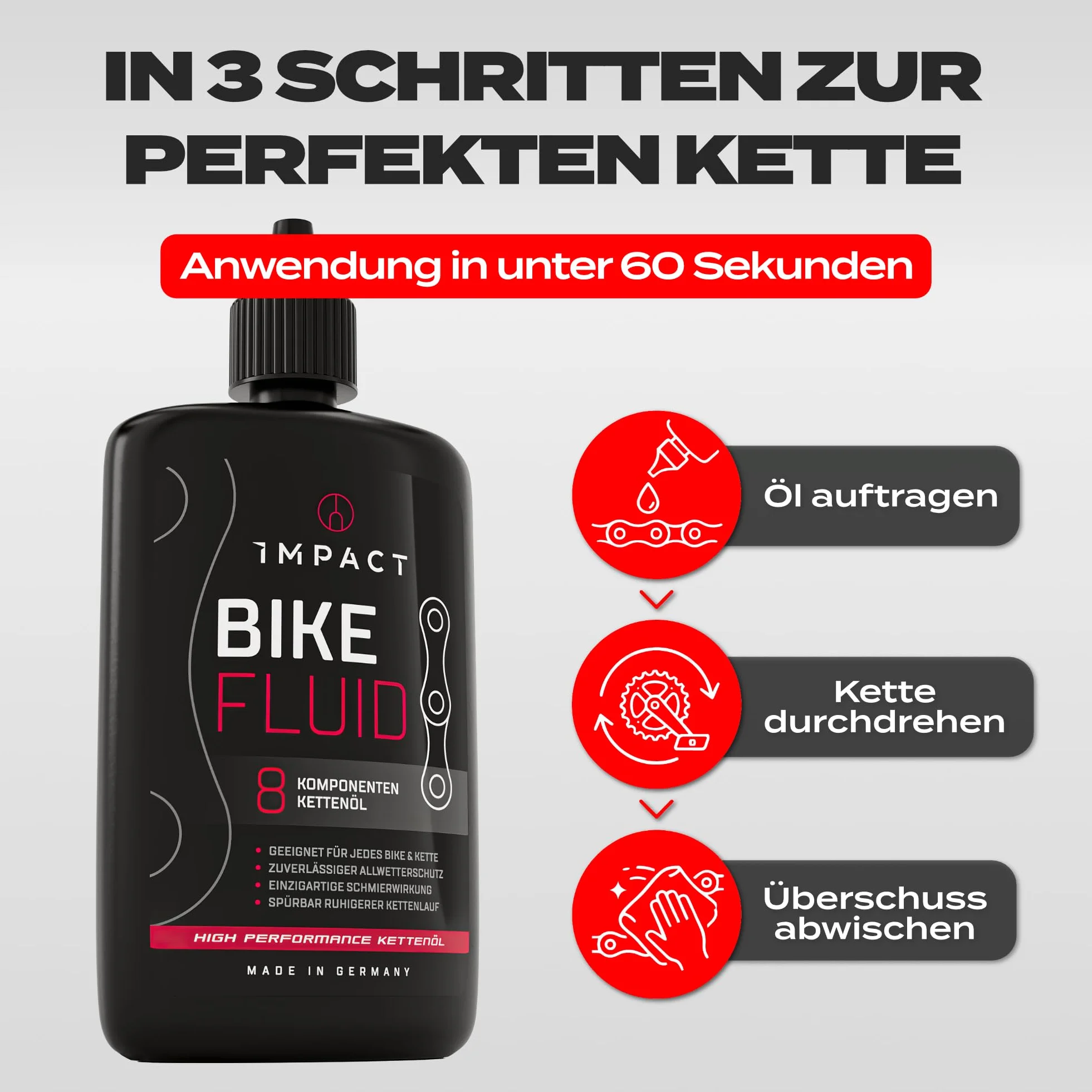 IMPACT® zimowy olej łańcuchowy do roweru, 120 ml, jedyny w swoim rodzaju 8-komponentowy olej do łańcuchów rowerowych do Twojego roweru, niezawodna ochrona przed warunkami atmosferycznymi, do rowerów