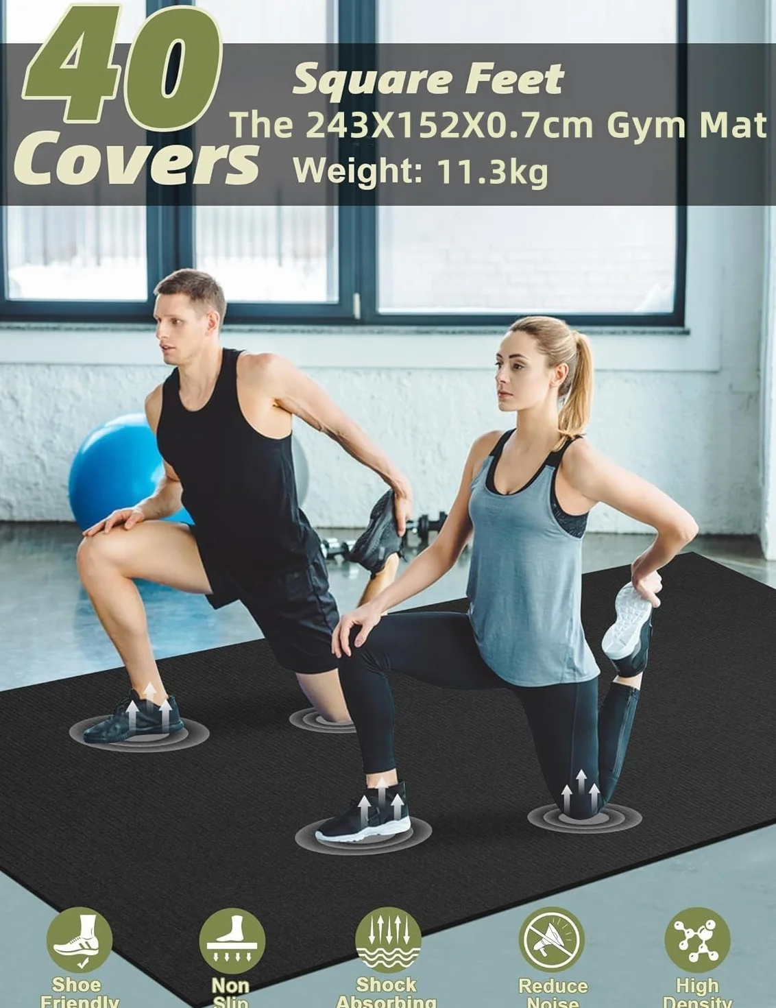 innhom Mata ochronna na podłogę sprzęt fitness 243 x 152 x 0,7 cm mata sportowa mata fitness antypoślizgowa