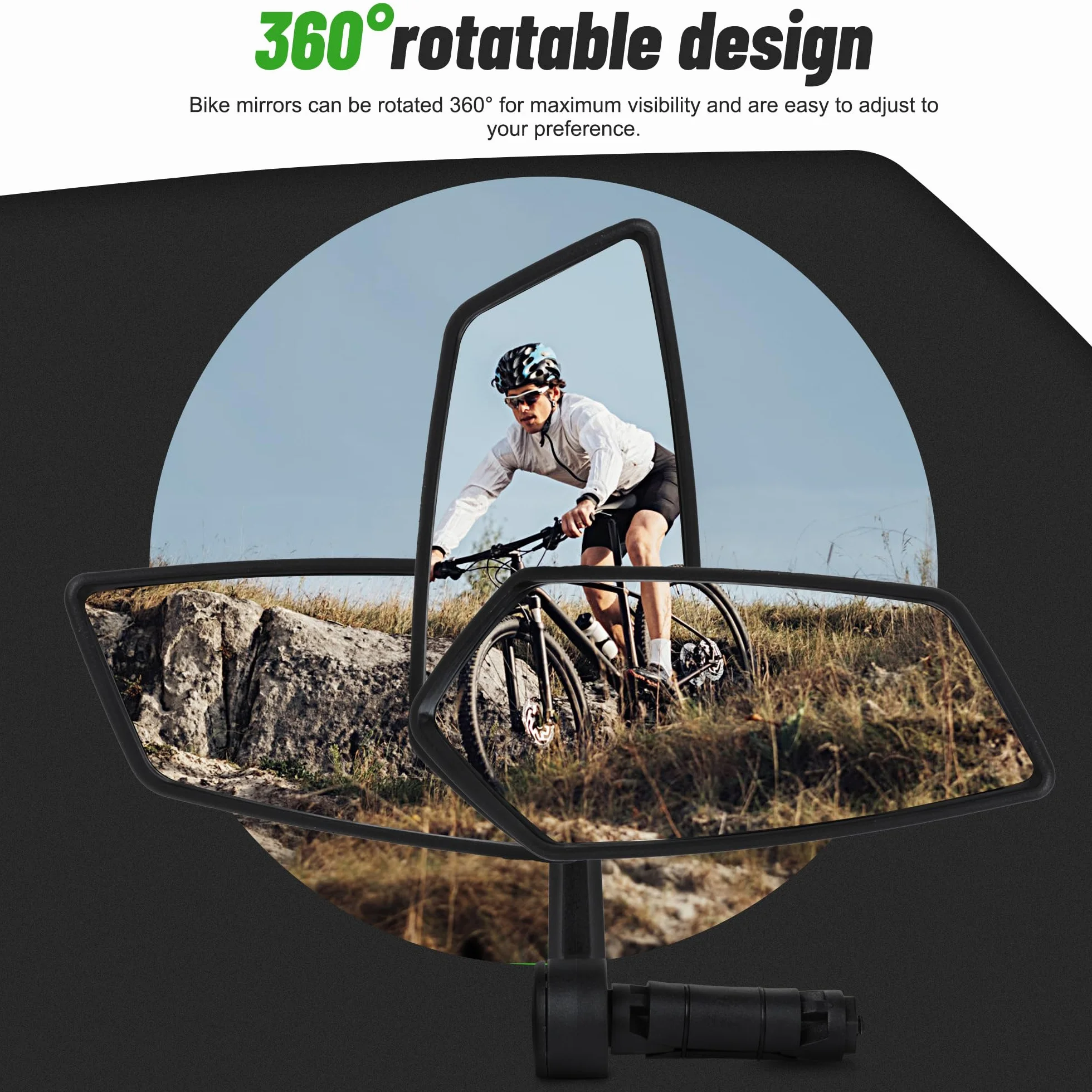 AiQInu Lusterko rowerowe, szkło HD, odblaskowe lusterko rowerowe na kierownicę 15-20 mm, obracane o 360°, do roweru, roweru górskiego, wyścigowego (lewe)