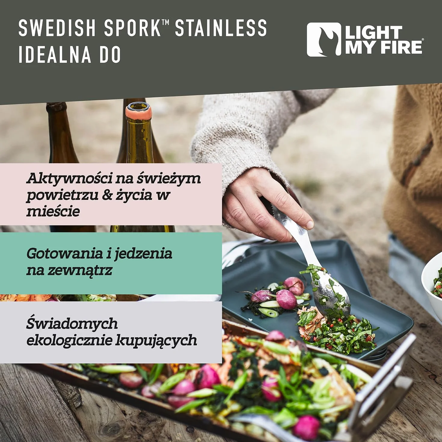 Light My Fire Sporks łyżka kempingowa ze stali nierdzewnej (18/8), niezniszczalne noże i widele, trwała i lekka metalowa łyżka, sprzęt survivalowy