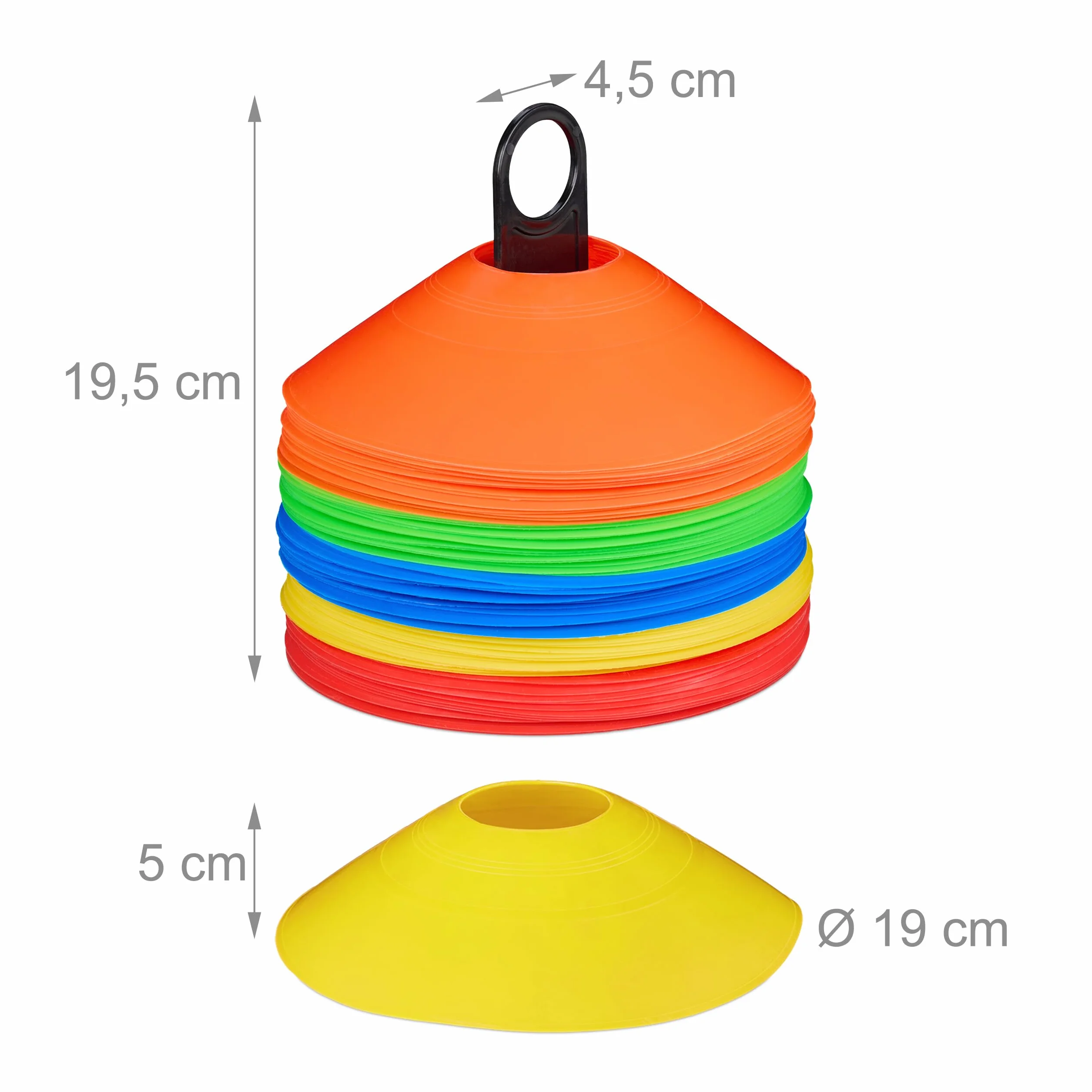 Relaxdays Znaczniki piłkarskie zestaw 80 sztuk 5 kolorów 19 cm PE