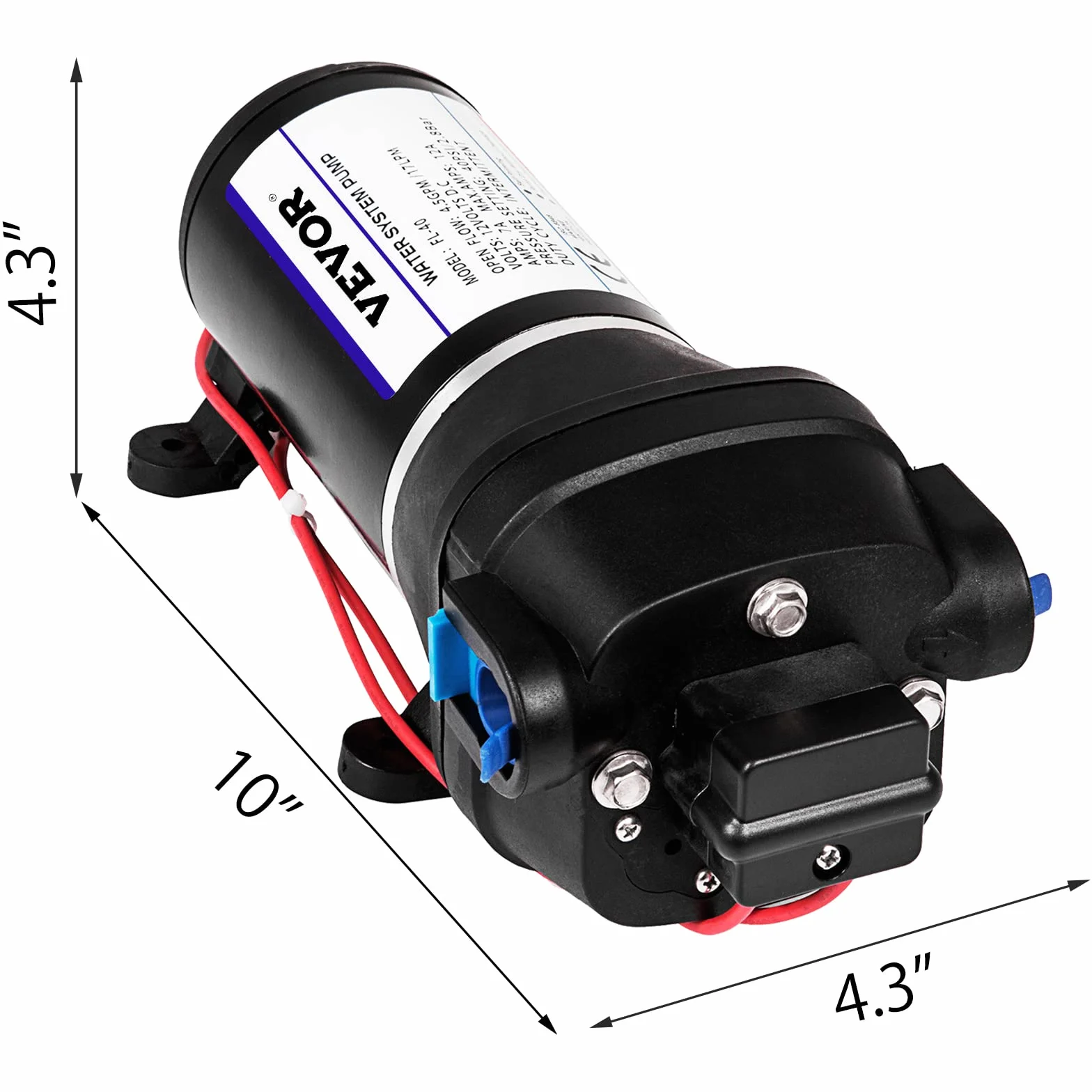 VEVOR Pompa wodna, membrana wysokociśnieniowa 12 V, wysokociśnieniowa pompa wodna 17 l/min, samozasysająca pompa membranowa 2 m, membrana 3-komorowa, pompa membranowa z zabezpieczeniem przed ciepłem