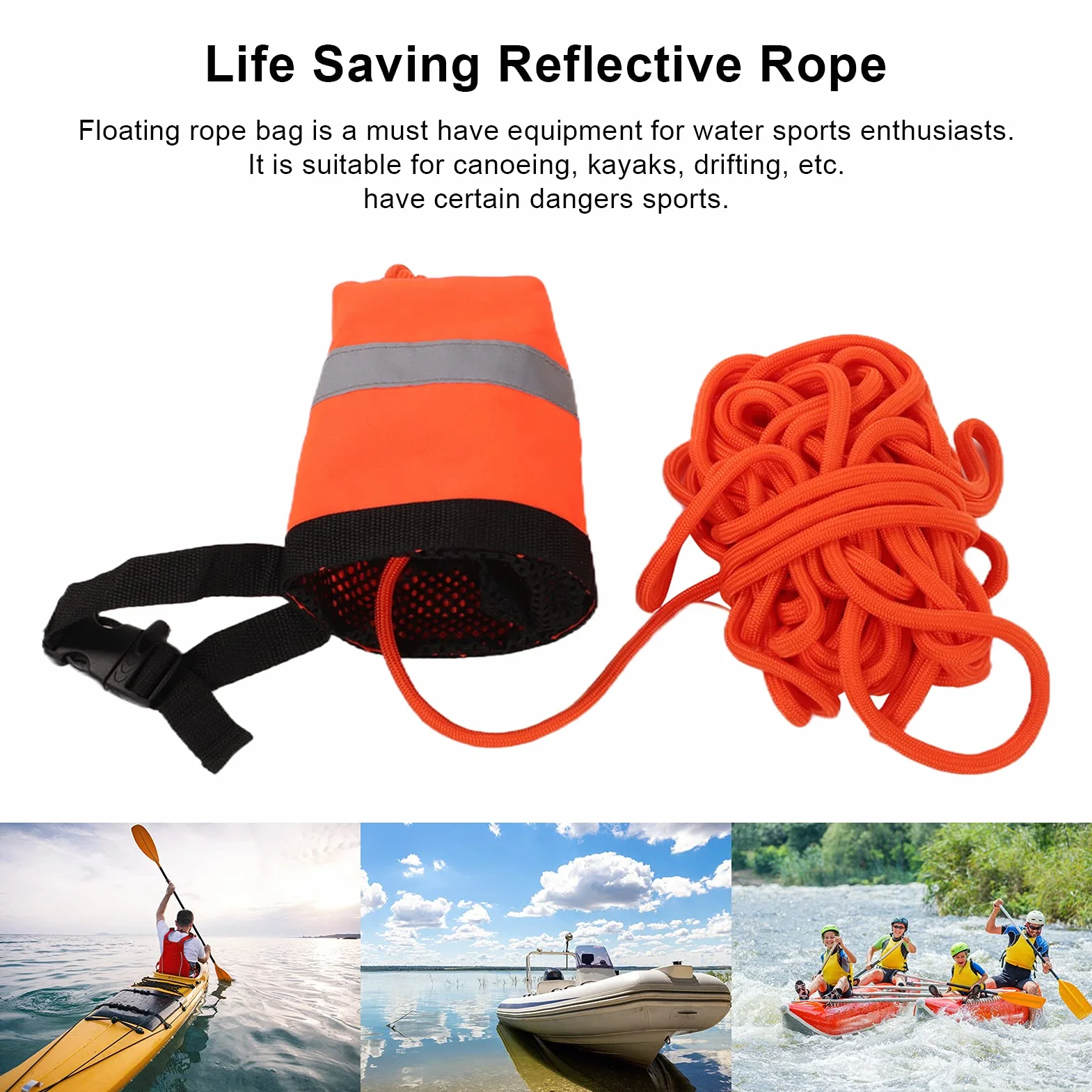 Lina Ratunkowa Pływająca na Wodzie, Profesjonalna Lina do Rzucania na Zewnątrz Rescue Lifeguard Rescue Lifeline, Odblaskowa Torba Ratownicza do Rzucania wodą, do Ratowania (30 mln)