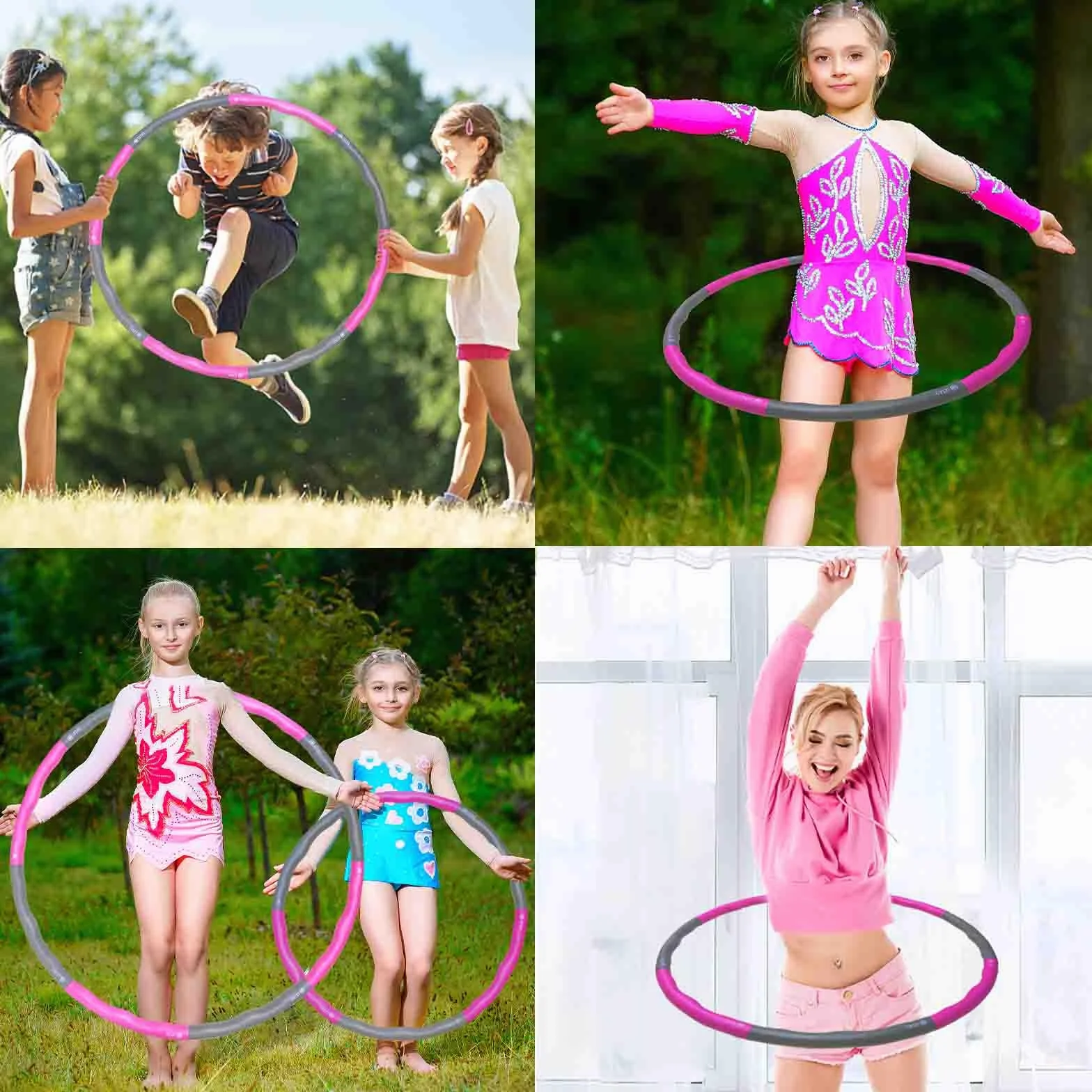 LETAO Hula hop dla dzieci w wieku 8-15 lat | różowo-szare hula hop dla dzieci, możliwość rozłożenia, łącznie z elektroniczną instrukcją obsługi