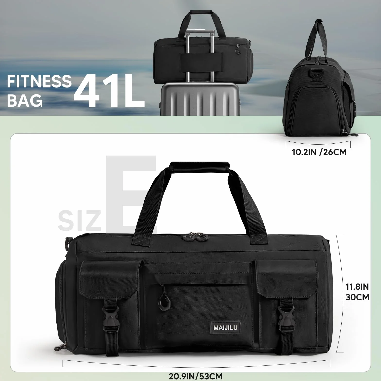 Torba Sportowa dla Mężczyzn i Kobiet Torba Treningowa Torba na Siłownię z Funkcją Plecaka Torba Fitness Podróżna z Kieszenią na Buty i Kieszenią na Mokro Torba Weekendowa Duffel Bag-UN
