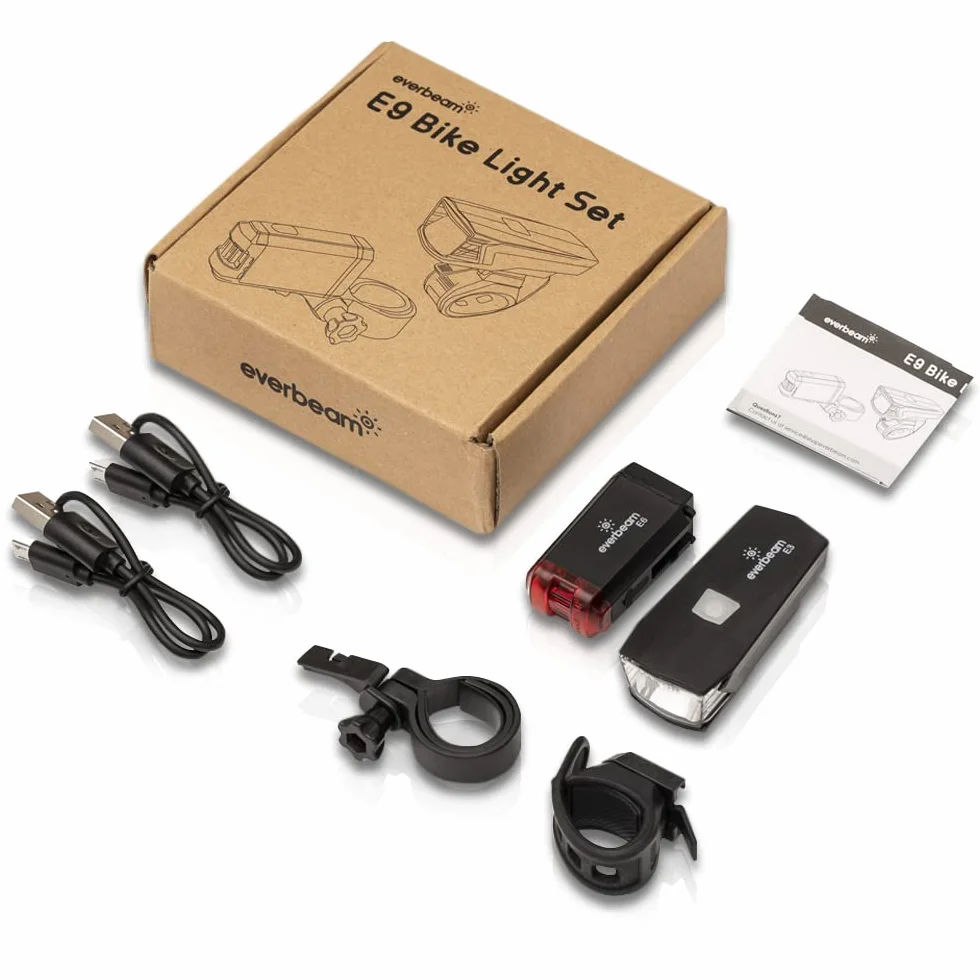 Everbeam E9 LED Front i Tylny Sветлоść - StVZO Rechargeable Headlight i Tail Light dla Noat Jazdy - Bezpieczeństwo dla Samochodów