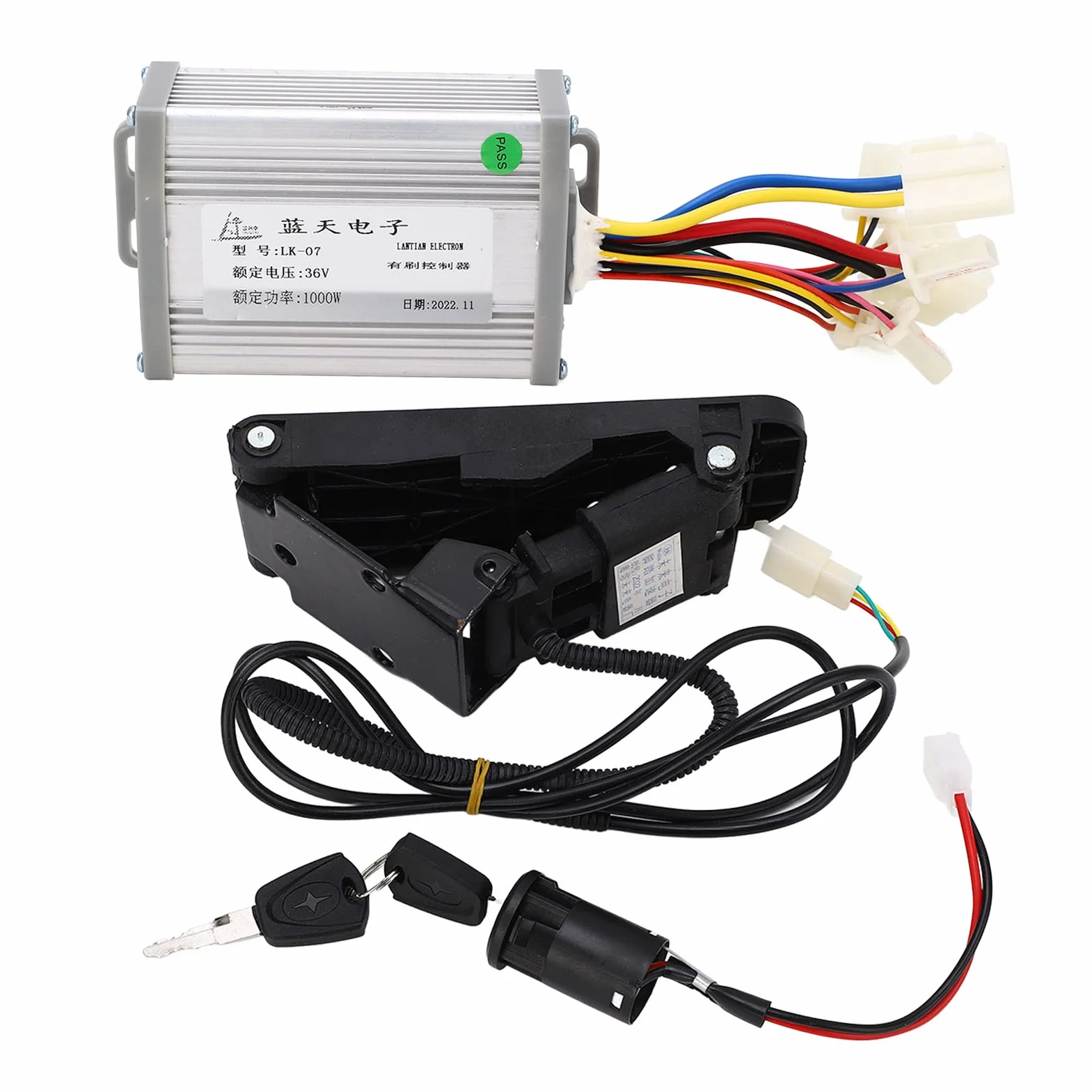 Zestaw sterownika silnika szczotkowego, zestaw sterownika silnika 36 V 1000 W z przełącznikiem kluczykowym, pedał przepustnicy, do roweru elektrycznego Mini Bike