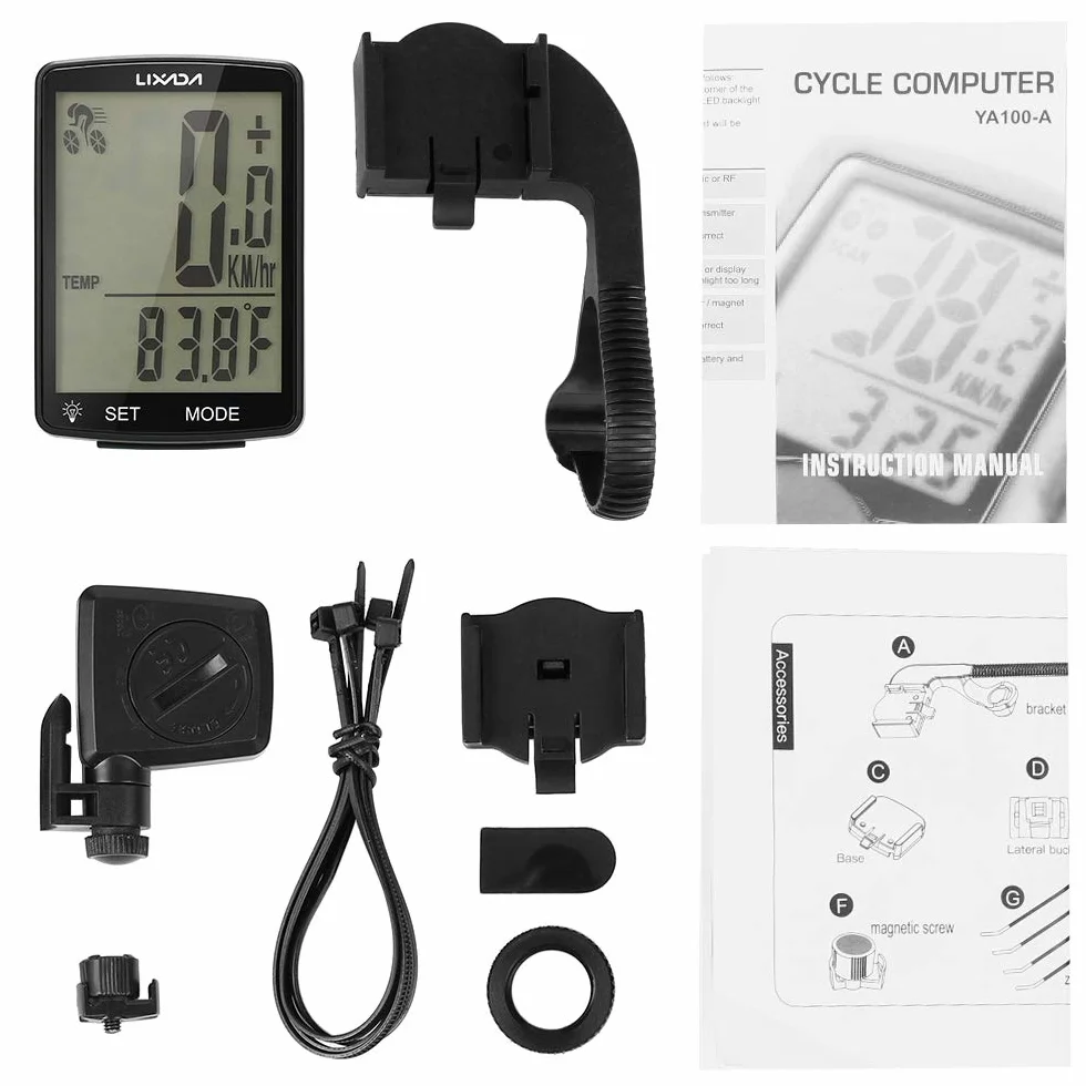 Lixada Bezprzewodowy licznik rowerowy z 2,8 cala Wielofunkcyjny francuski wyświetlacz LCD HD ekran IPX6 wodoodporny komputer rowerowy miernik temperatury 80 x 54,5 mm