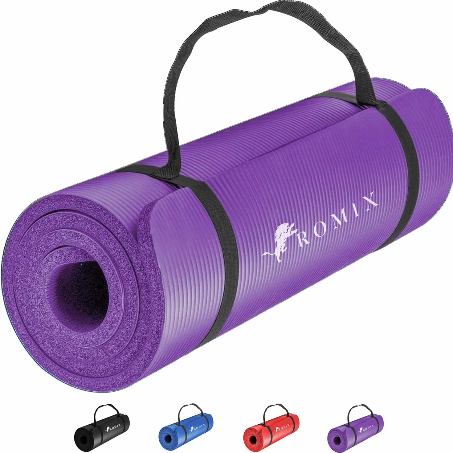 ROMIX Mata do Jogi Gruba 10 mm, Mata do Ćwiczeń z Pianki TPE Dla Kobiet i Mężczyzn, Yoga Mat Antypoślizgowa Mata Gimnastyczna z Torbą do Przenoszenia i Paskiem do siłownię i domu
