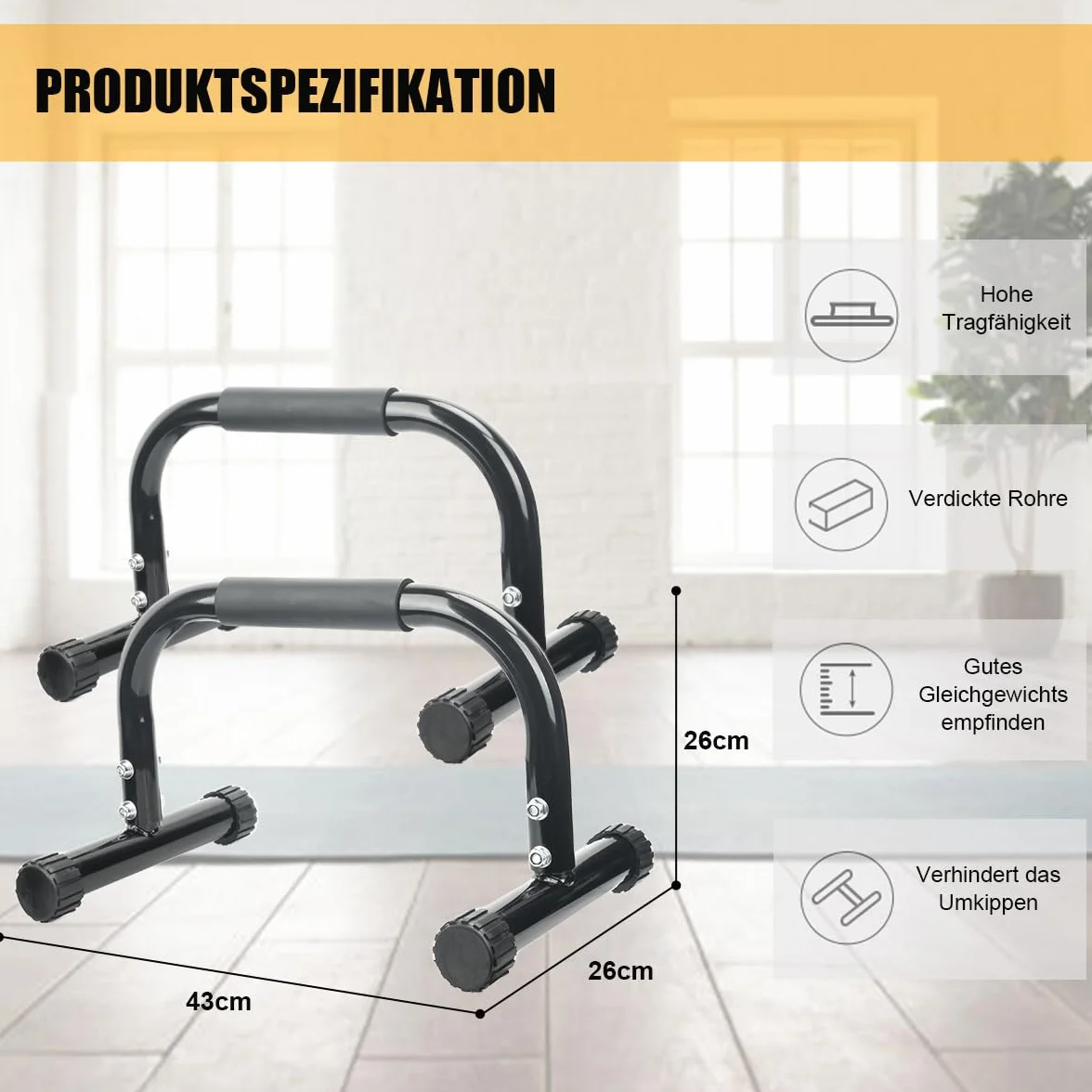 AmazeFan Parallettes Bars, Push Up Bars Trening siłowy do postawienia na rękach, pełna plansza i dipy, kalisteniczna, gimnastyczna, [42 x 25 x 25 cm] uchwyt do stojaków push up do ćwiczeń podłogowych