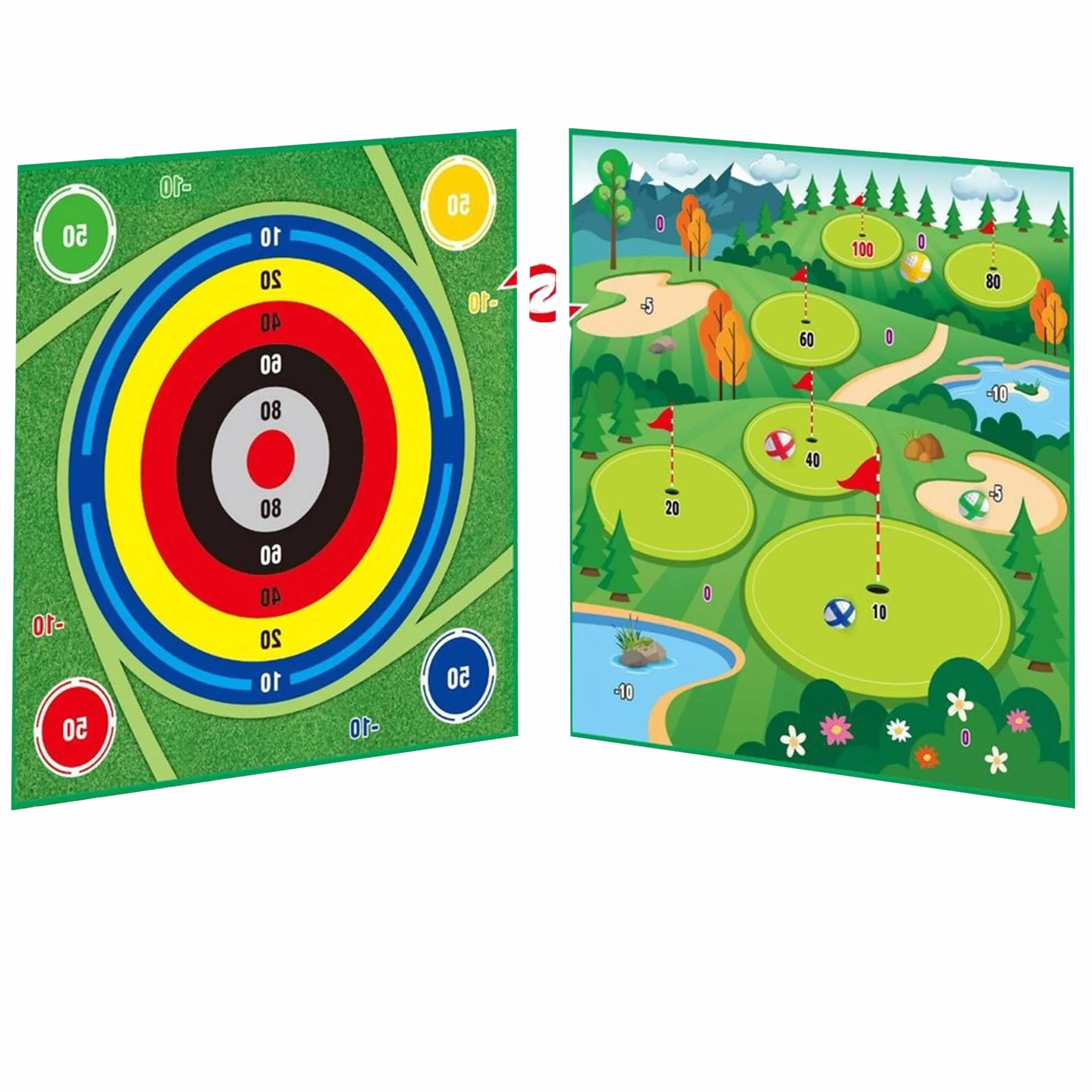 Dwustronny Zestaw Golfowy, Golf Chipping Game Mat z Kijem, Golf Hitting Mat z 20 Kulkami, Sprzęt Do Zabawy Stick Chip Golfs Set Backyard Game, Zestaw Golfowy Dla Dzieci, Sporty Wewnętrzne