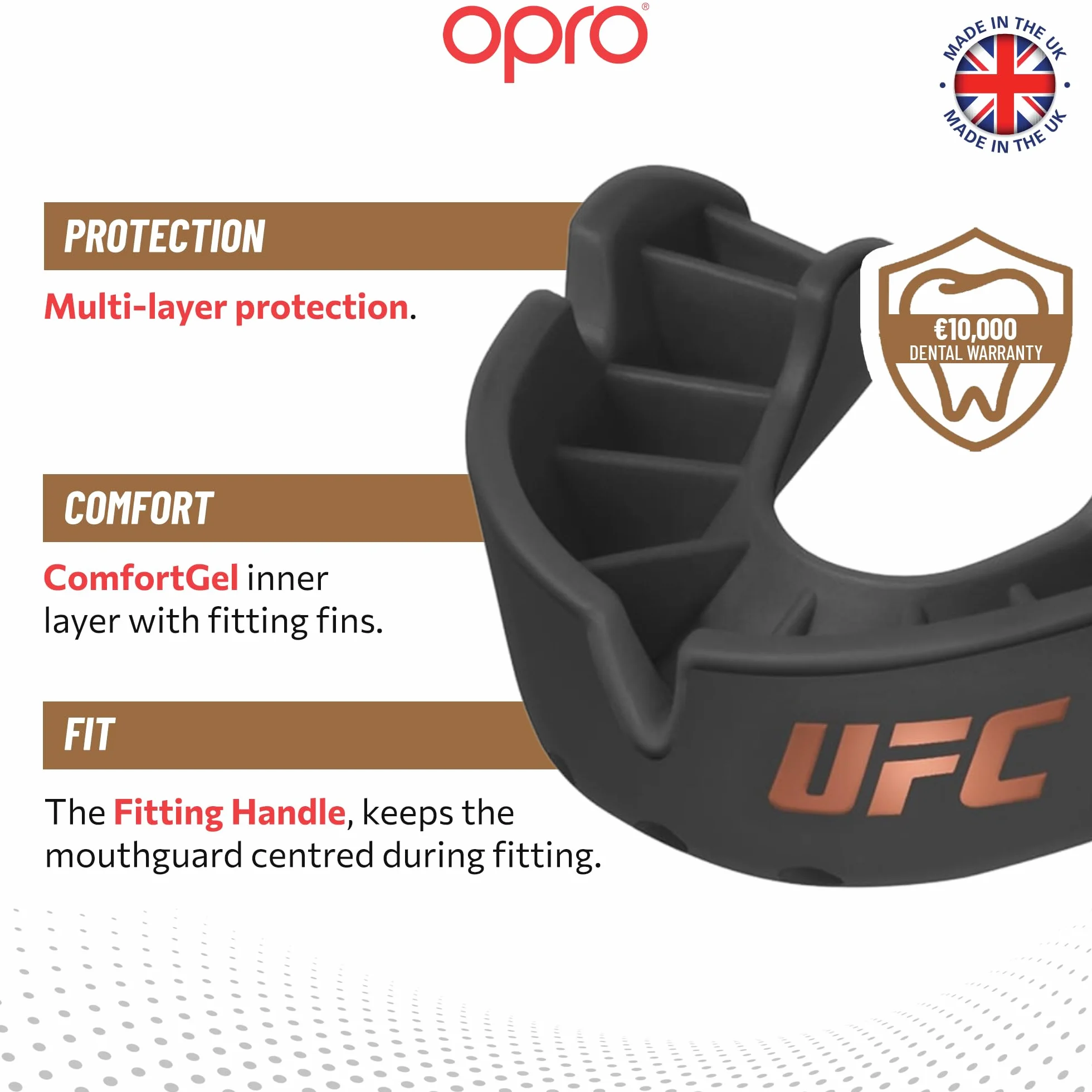 OPRO Bronze Level UFC sportowy ochraniacz na zęby dla dorosłych i dzieci z etui i urządzeniem montażowym, gumowa osłona do UFC, MMA, boksu, BJJ i innych sportów walki (czarny, dorosły)