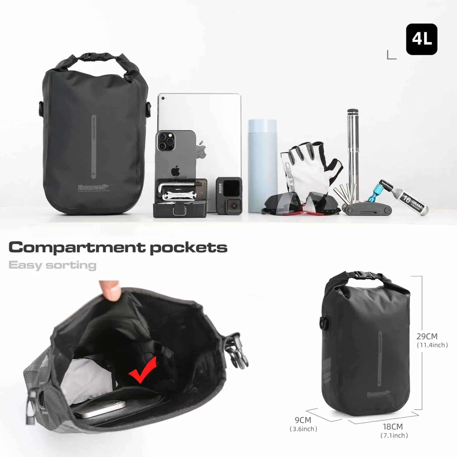 BAIGIO Torba na przedni widelec rowerowy 4 l z adapterem Quick Release Wodoodporna