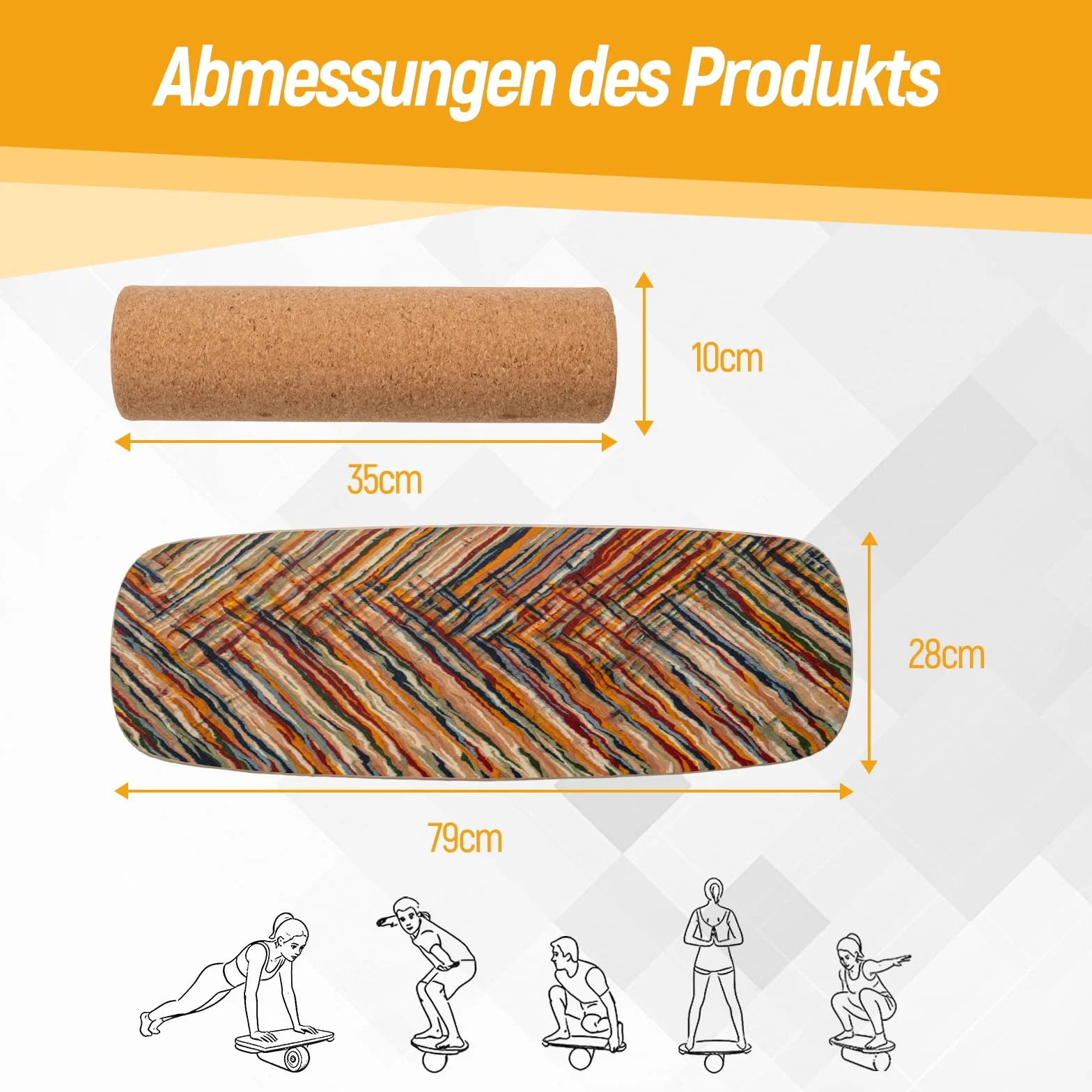 COSTWAY Deska balansowa z drewna brzozowego, 14 mm deska do poruszania się + rolka korkowa 10 mm, trenażer równowagi z certyfikatem FSC, obciążenie do 100 kg, deska do balansowania dla dzieci i
